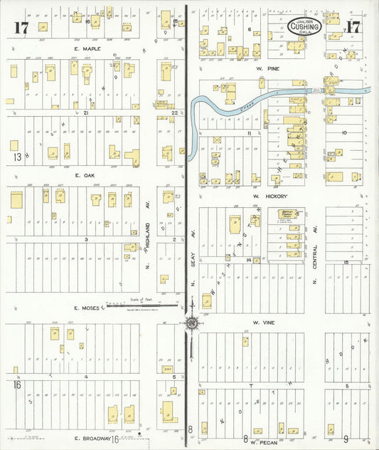Sanborn Fire Insurance Map from Cushing, Payne County, Oklahoma (1924), Sheet #0017 - Historic Sanborn Fire Insurance Map Print, vintage old map wall art, antique decor, genealogy gift, Oklahoma Oklahoma map