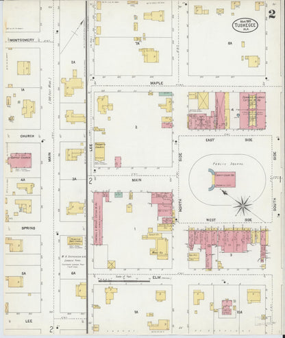 Sanborn Fire Insurance Map from Tuskegee, Macon County, Alabama (1903), Sheet #0002 - Complete Map Set gallery image, historic Sanborn map, vintage wall art, Alabama Alabama