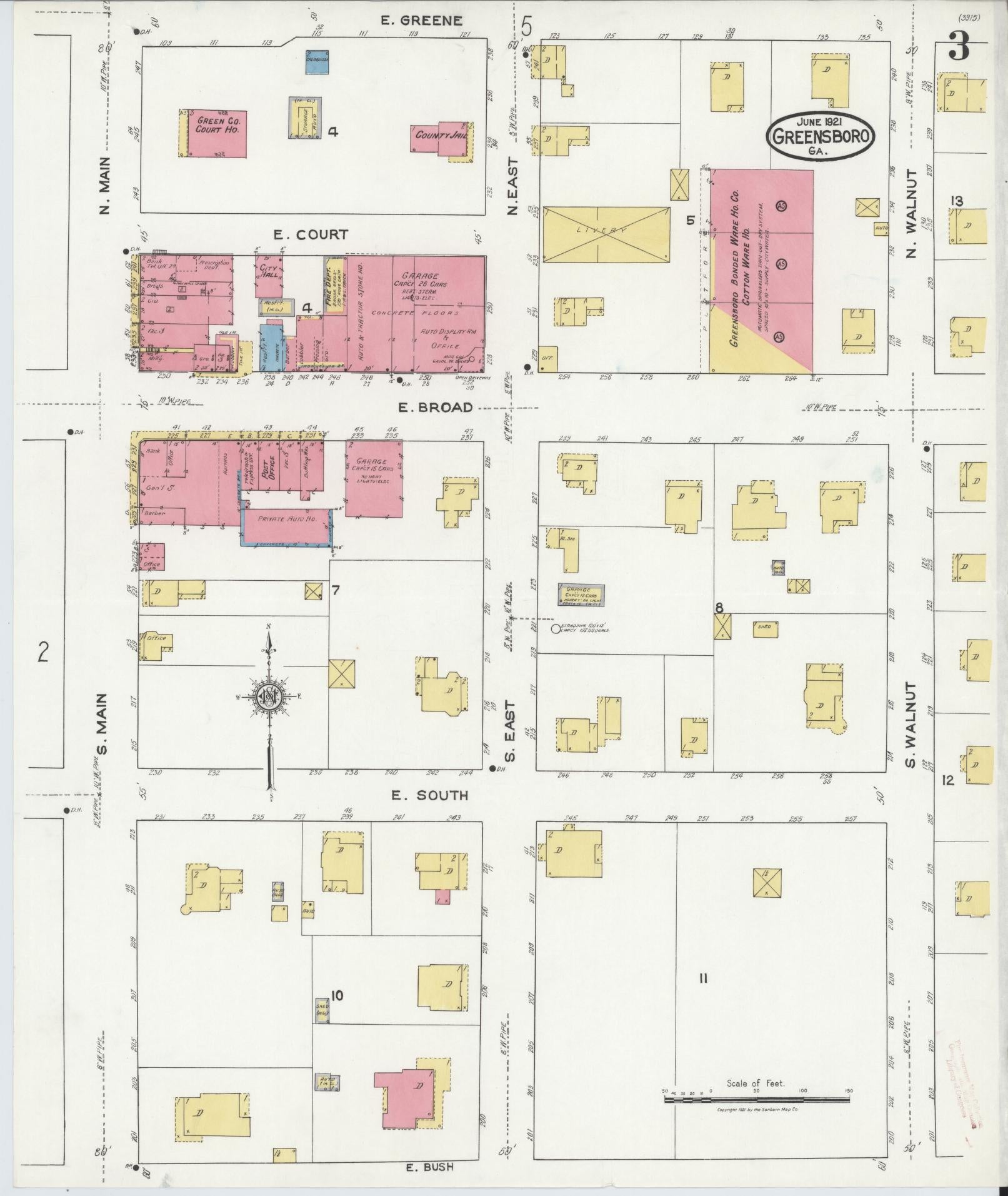 Sanborn Fire Insurance Map from Greensboro, Greene County, Georgia (1921), Sheet #0003 - Complete Map Set gallery image, historic Sanborn map, vintage wall art, Georgia Georgia
