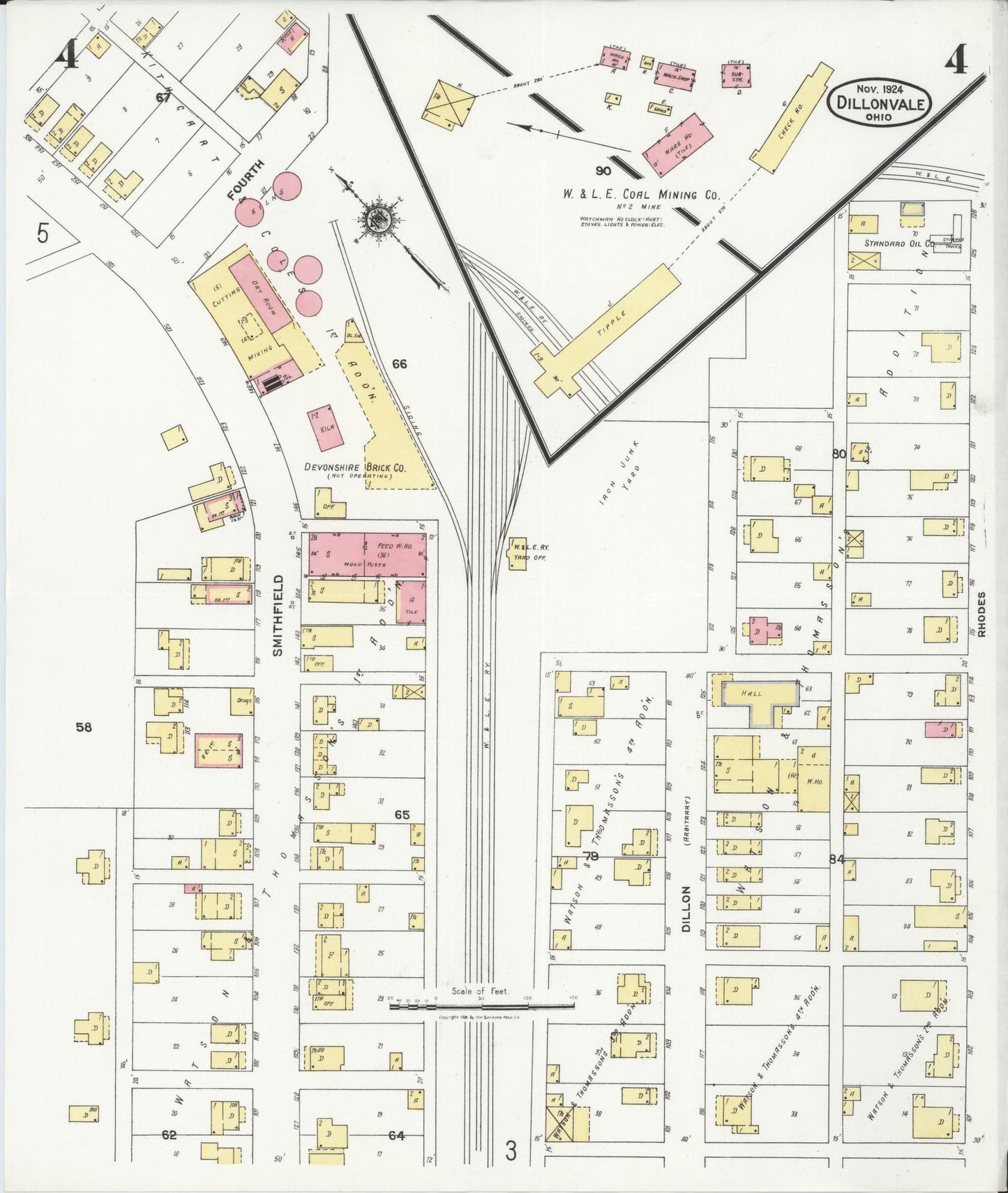 Sanborn Fire Insurance Map from Dillonvale, Jefferson County, Ohio (1924), Sheet #0004 - Historic Sanborn Fire Insurance Map Print, vintage old map wall art, antique decor, genealogy gift, Ohio Ohio map