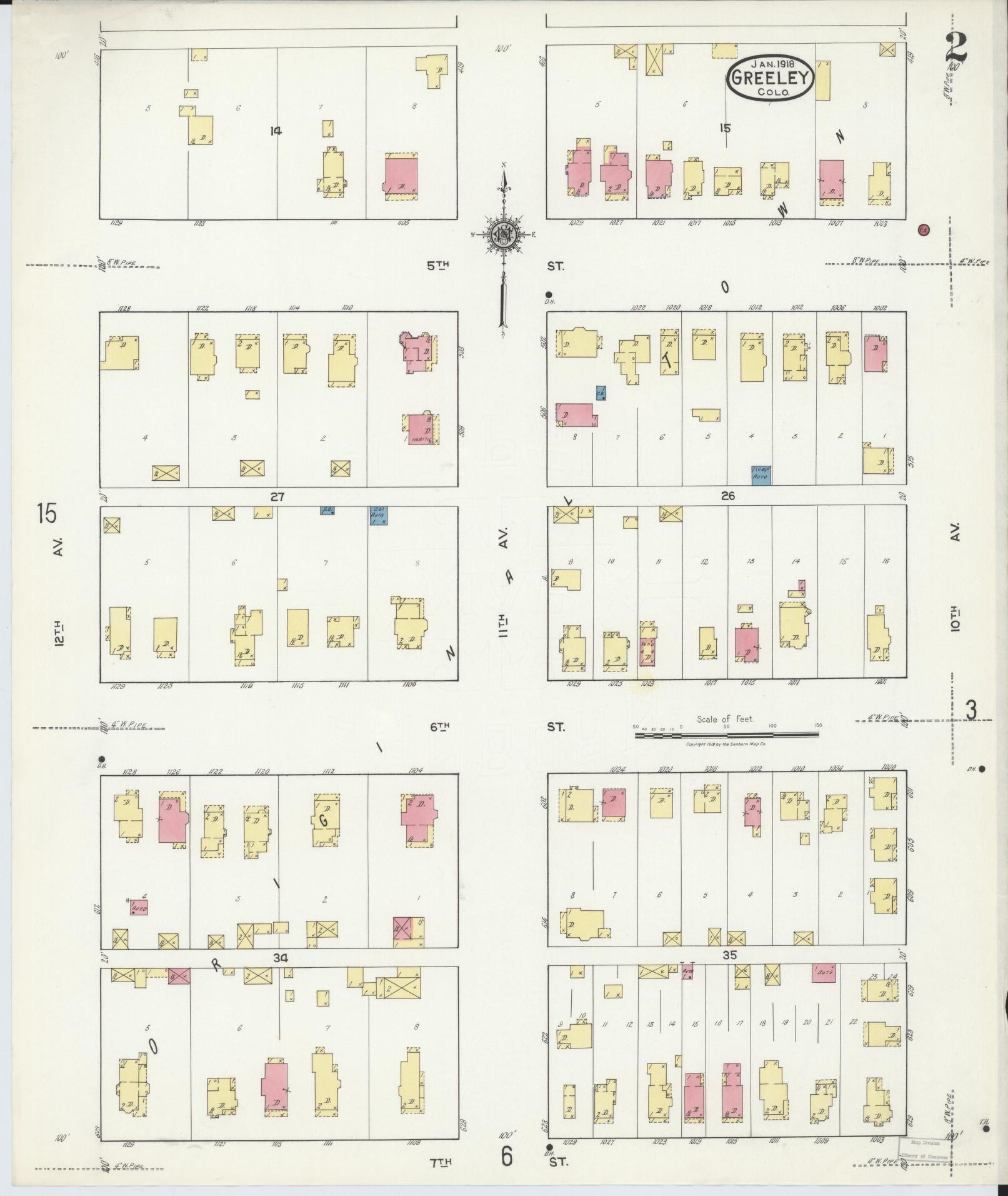 Sanborn Fire Insurance Map from Greeley, Weld County, Colorado (1918), Sheet #0002 - Complete Map Set gallery image, historic Sanborn map, vintage wall art, Colorado Colorado
