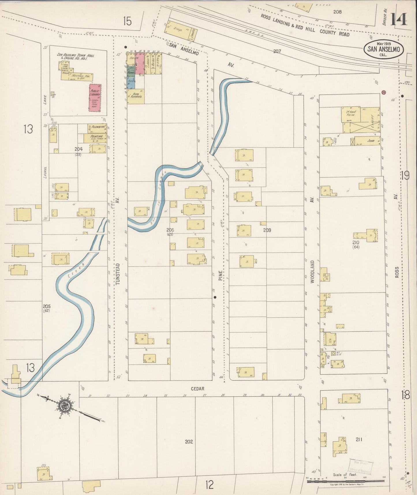 Sanborn Fire Insurance Map from San Anselmo, Marin County, California (1919), Sheet #0014 - Complete Map Set gallery image, historic Sanborn map, vintage wall art, California California