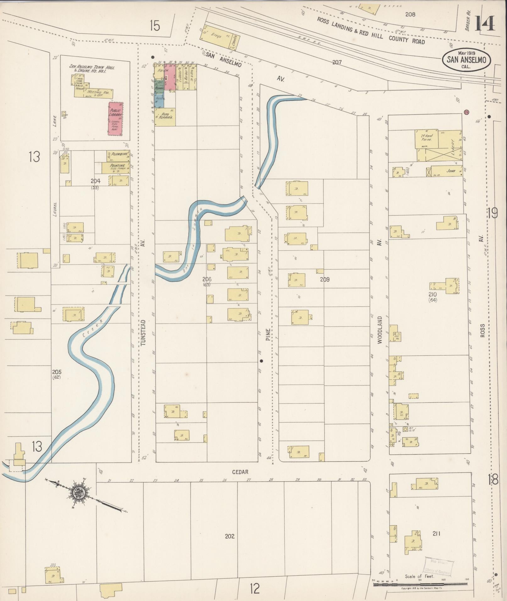 Sanborn Fire Insurance Map from San Anselmo, Marin County, California (1919), Sheet #0014 - Complete Map Set gallery image, historic Sanborn map, vintage wall art, California California