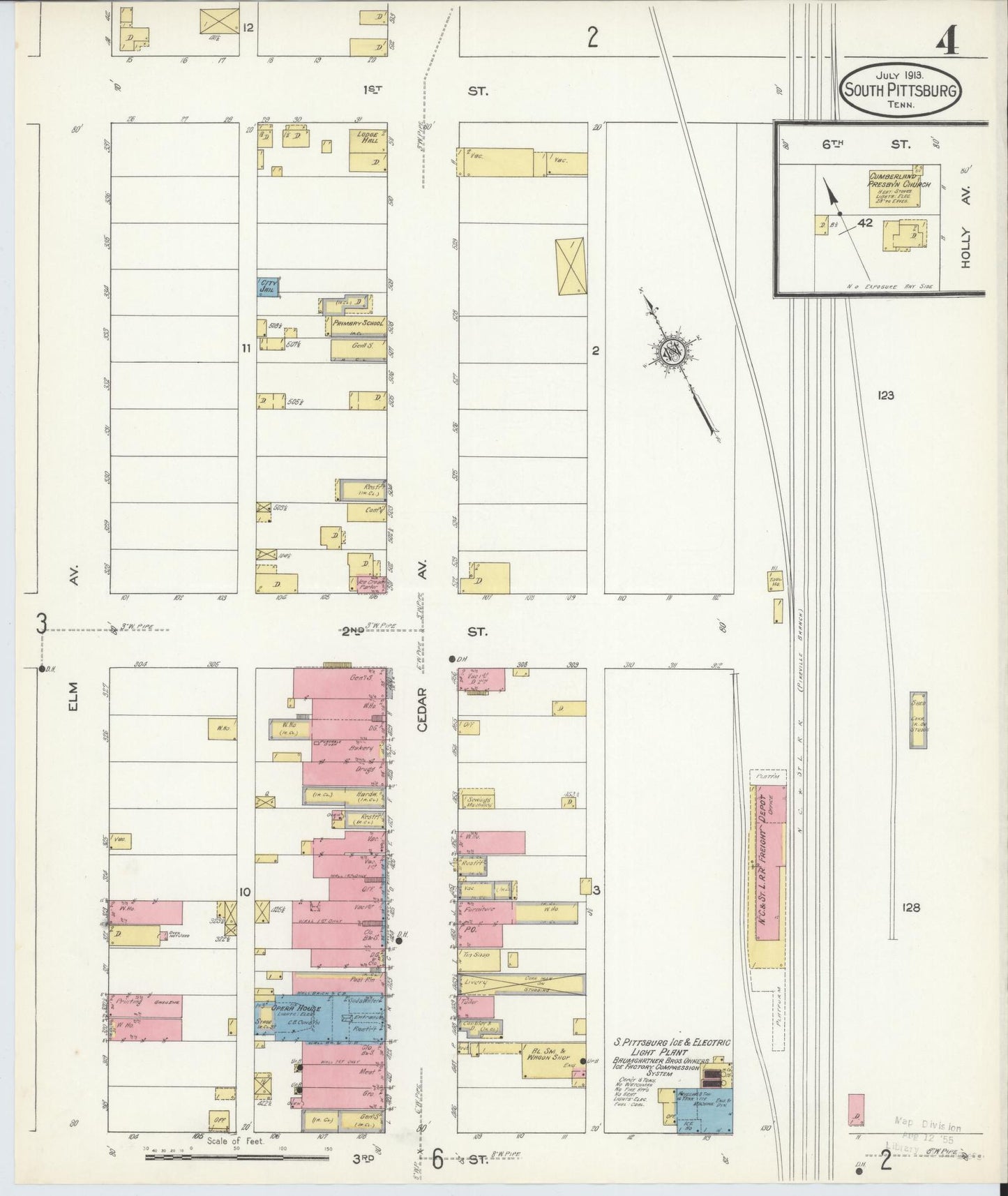 Sanborn Fire Insurance Map from South Pittsburg, Marion County, Tennessee (1913), Sheet #0004 - Complete Map Set gallery image, historic Sanborn map, vintage wall art, Tennessee Tennessee