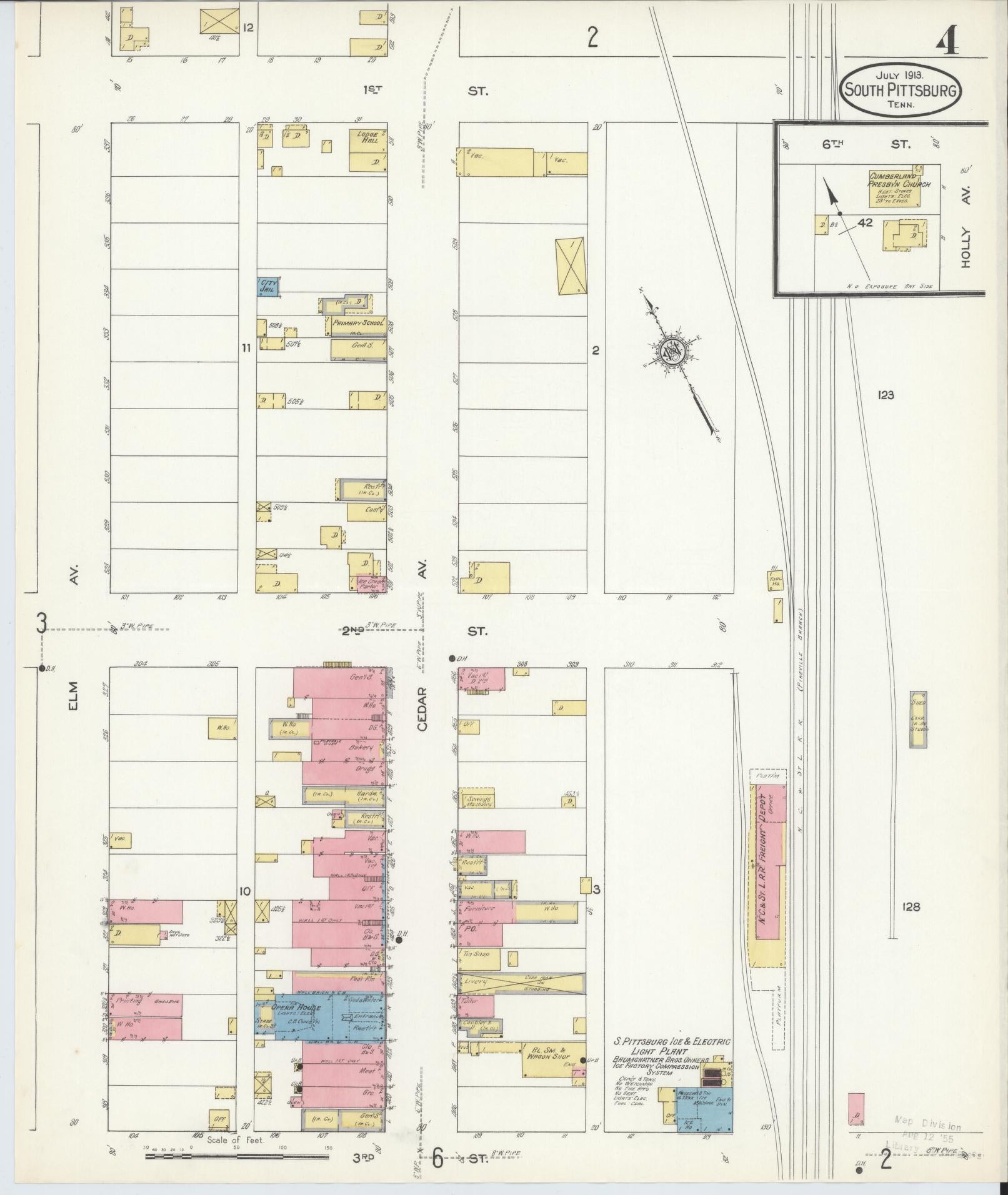 Sanborn Fire Insurance Map from South Pittsburg, Marion County, Tennessee (1913), Sheet #0004 - Complete Map Set gallery image, historic Sanborn map, vintage wall art, Tennessee Tennessee