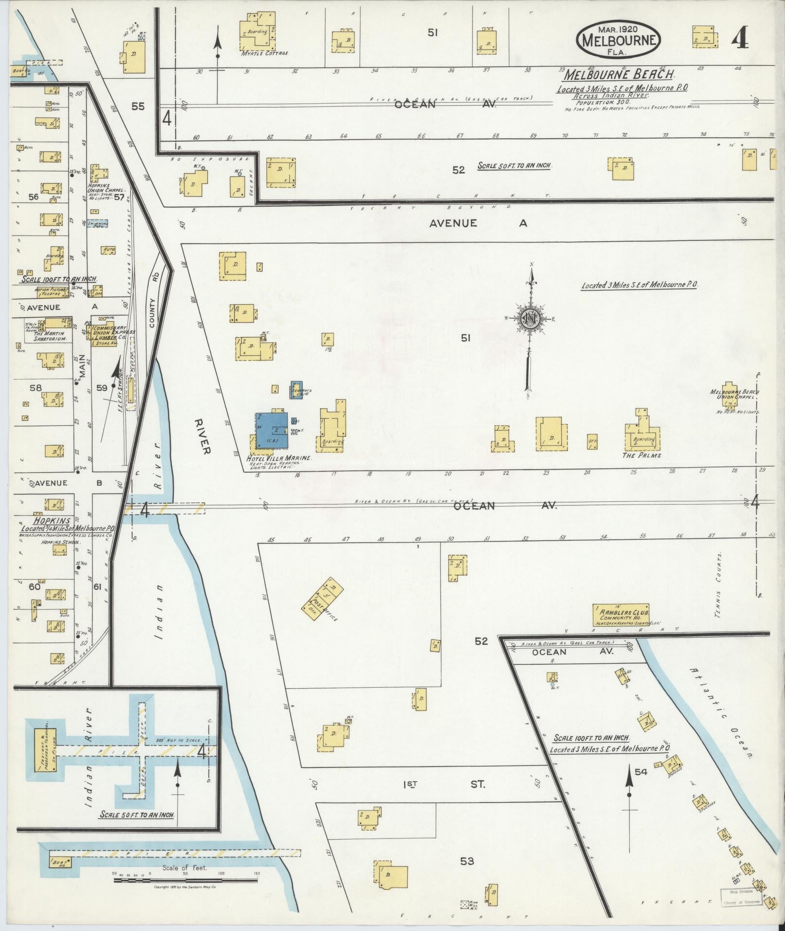 Sanborn Fire Insurance Map from Melbourne, Brevard County, Florida (1920), Sheet #0004 - Complete Map Set gallery image, historic Sanborn map, vintage wall art, Florida Florida