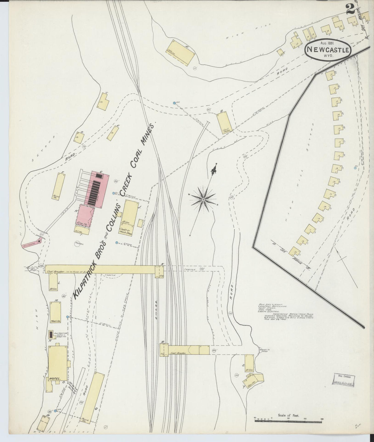 Sanborn Fire Insurance Map from Newcastle, Weston County, Wyoming (1891), Sheet #0002 - Historic Sanborn Fire Insurance Map Print, vintage old map wall art, antique decor, genealogy gift, Wyoming Wyoming map