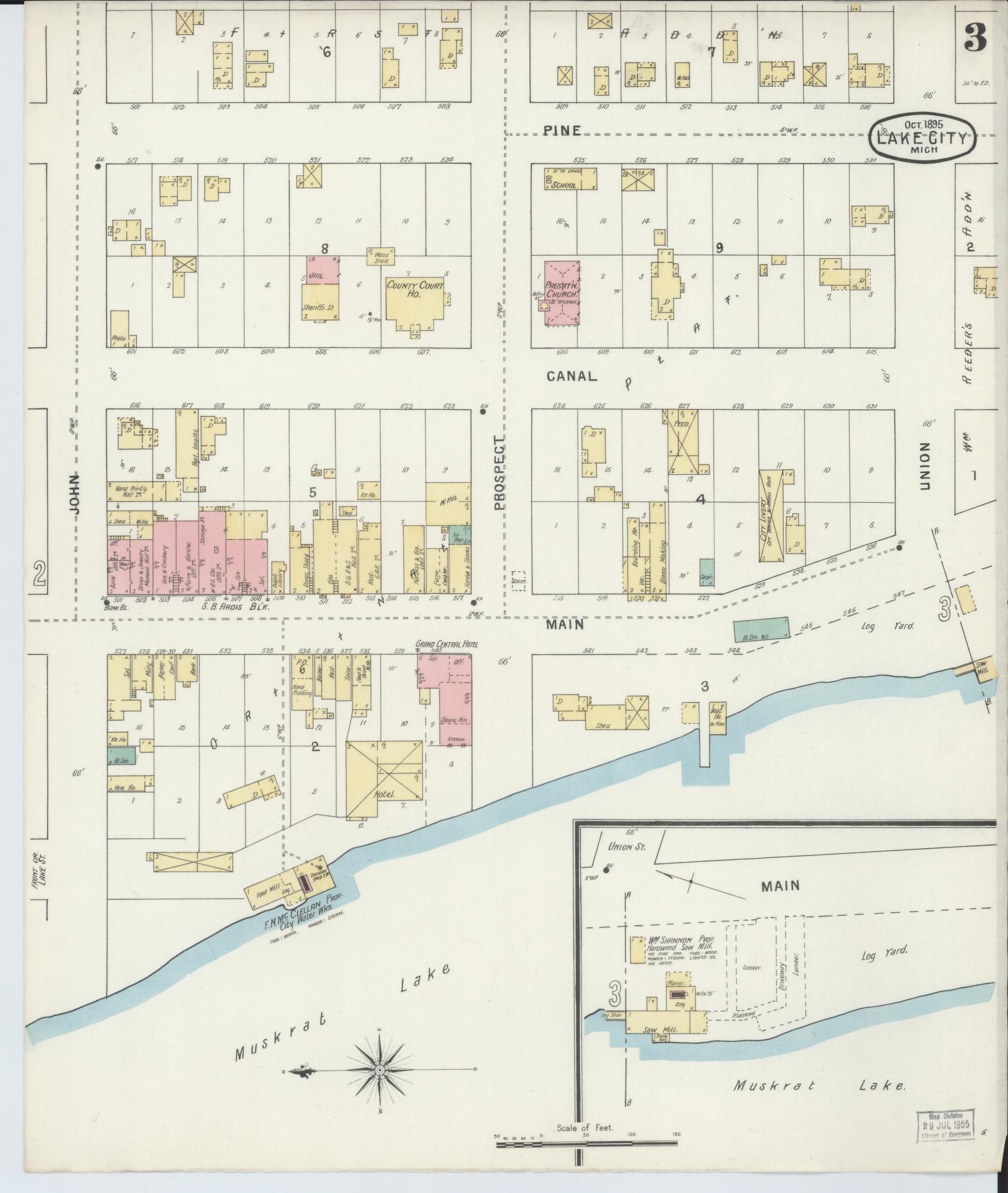 Sanborn Fire Insurance Map from Lake City, Missaukee County, Michigan (1895), Sheet #0003 - Complete Map Set gallery image, historic Sanborn map, vintage wall art, Michigan Michigan