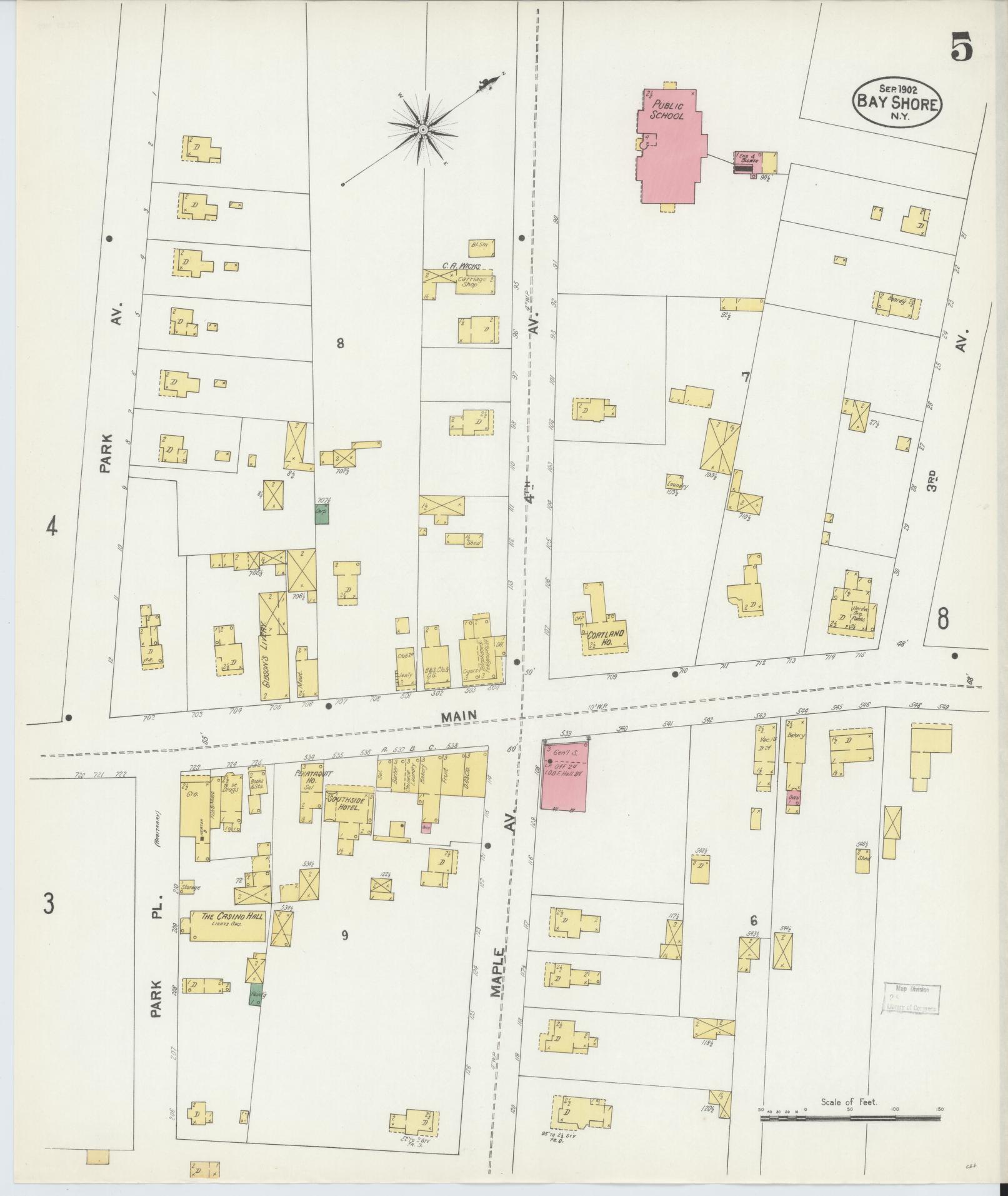 Sanborn Fire Insurance Map from Bay Shore, Suffolk County, New York (1902), Sheet #0005 - Complete Map Set gallery image, historic Sanborn map, vintage wall art, New York New York