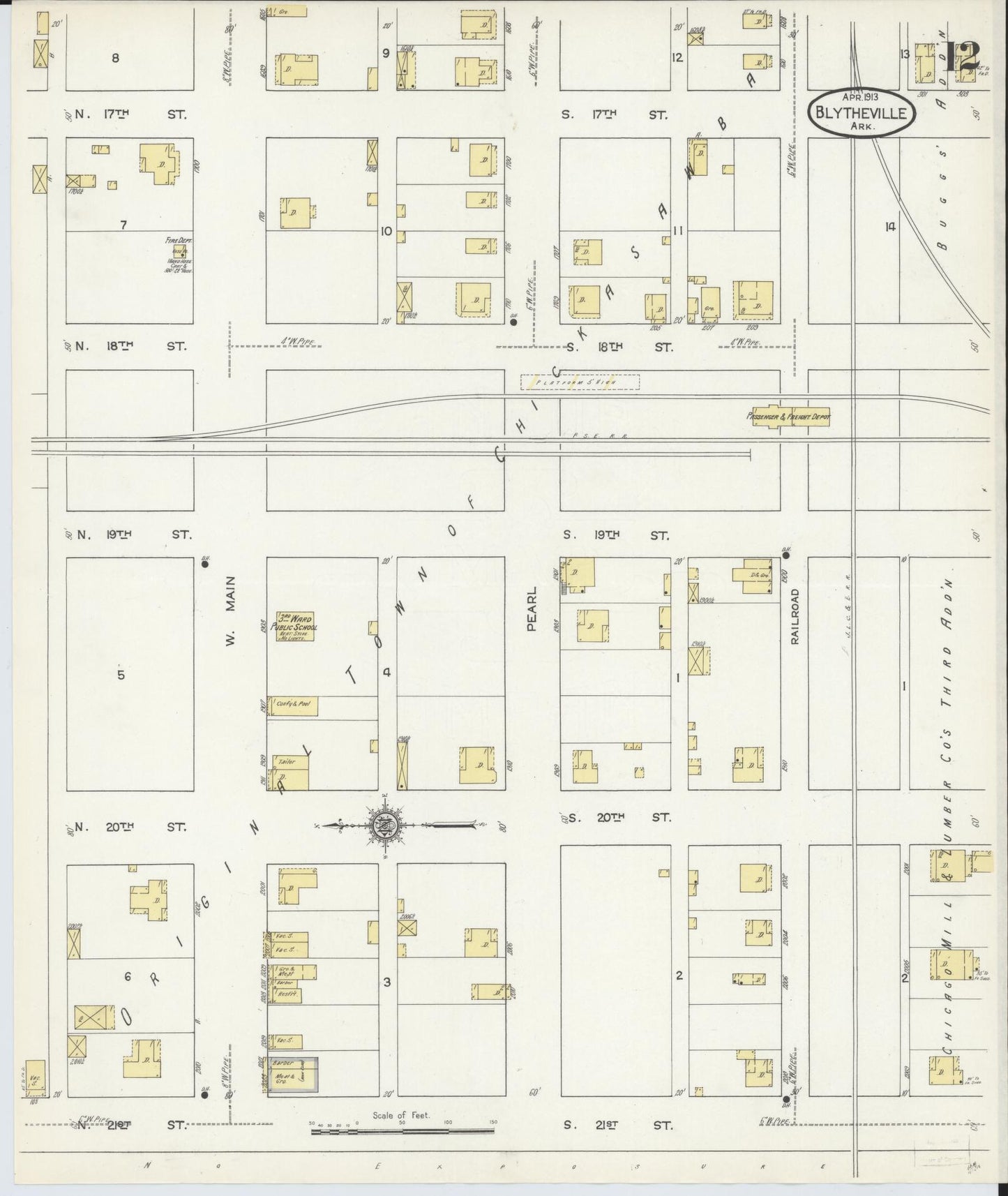 Sanborn Fire Insurance Map from Blytheville, Mississippi County, Arkansas (1913), Sheet #0012 - Complete Map Set gallery image, historic Sanborn map, vintage wall art, Blytheville Mississippi
