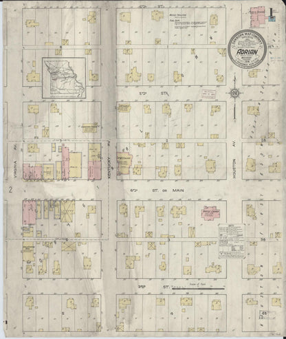 Sanborn Fire Insurance Map from Adrian, Bates County, Missouri (1914), Sheet #0001 - Complete Map Set gallery image, historic Sanborn map, vintage wall art, Missouri Missouri