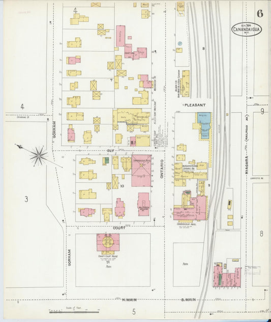 Sanborn Fire Insurance Map from Canandaigua, Ontario County, New York (1904), Sheet #0006 - Historic Sanborn Fire Insurance Map Print, vintage old map wall art, antique decor, genealogy gift, New York New York map