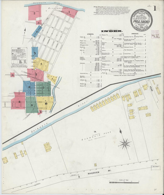 Sanborn Fire Insurance Map from Paulsboro, Gloucester County, New Jersey (1909), Sheet #0001 - Complete Map Set gallery image, historic Sanborn map, vintage wall art, New Jersey New Jersey