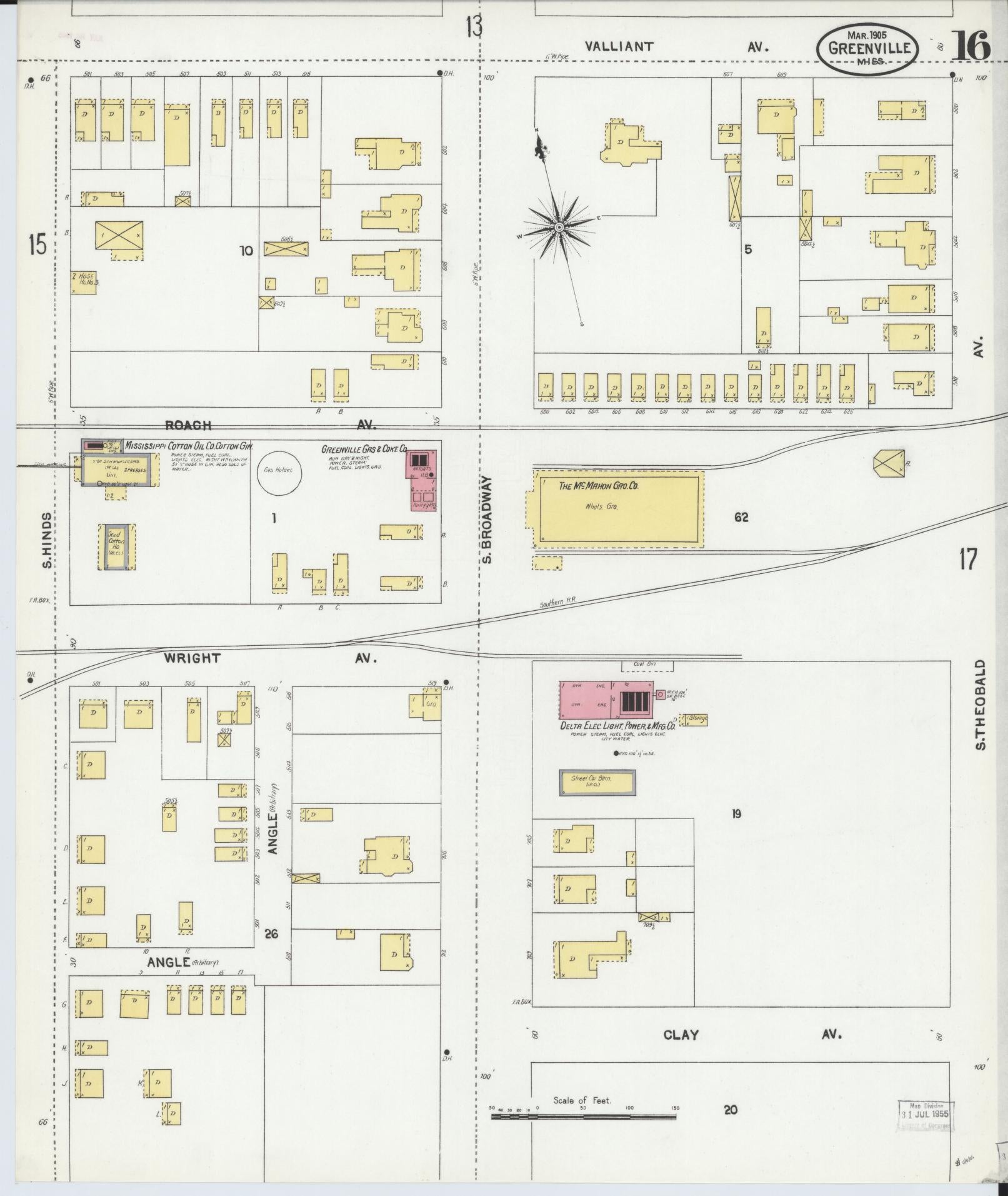 Sanborn Fire Insurance Map from Greenville, Washington County, Mississippi (1905), Sheet #0016 - Complete Map Set gallery image, historic Sanborn map, vintage wall art, Mississippi Mississippi