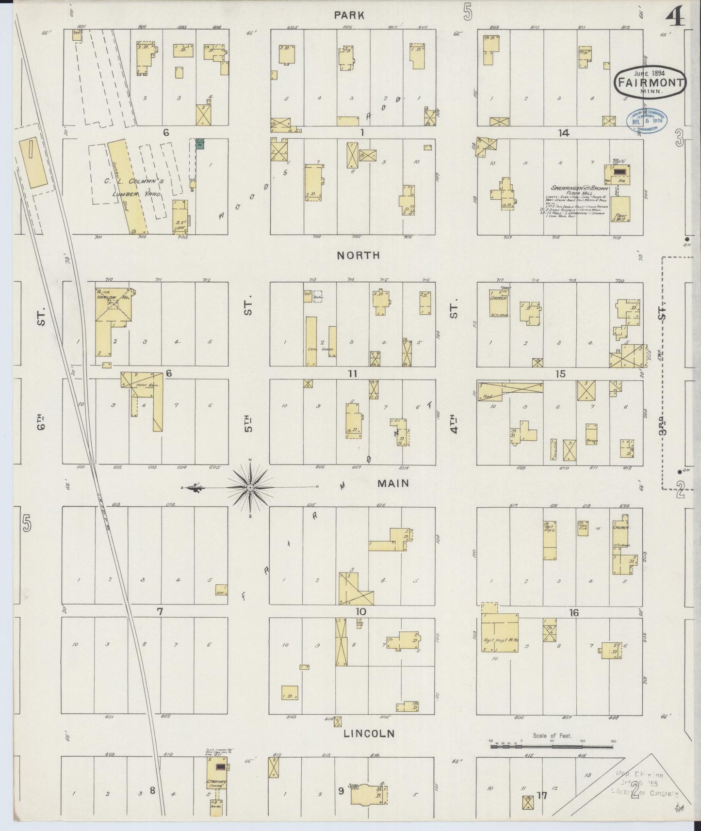 Sanborn Fire Insurance Map from Fairmont, Martin County, Minnesota (1894), Sheet #0004 - Historic Sanborn Fire Insurance Map Print, vintage old map wall art, antique decor, genealogy gift, Minnesota Minnesota map