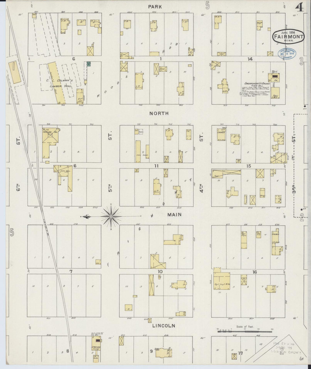 Sanborn Fire Insurance Map from Fairmont, Martin County, Minnesota (1894), Sheet #0004 - Historic Sanborn Fire Insurance Map Print, vintage old map wall art, antique decor, genealogy gift, Minnesota Minnesota map