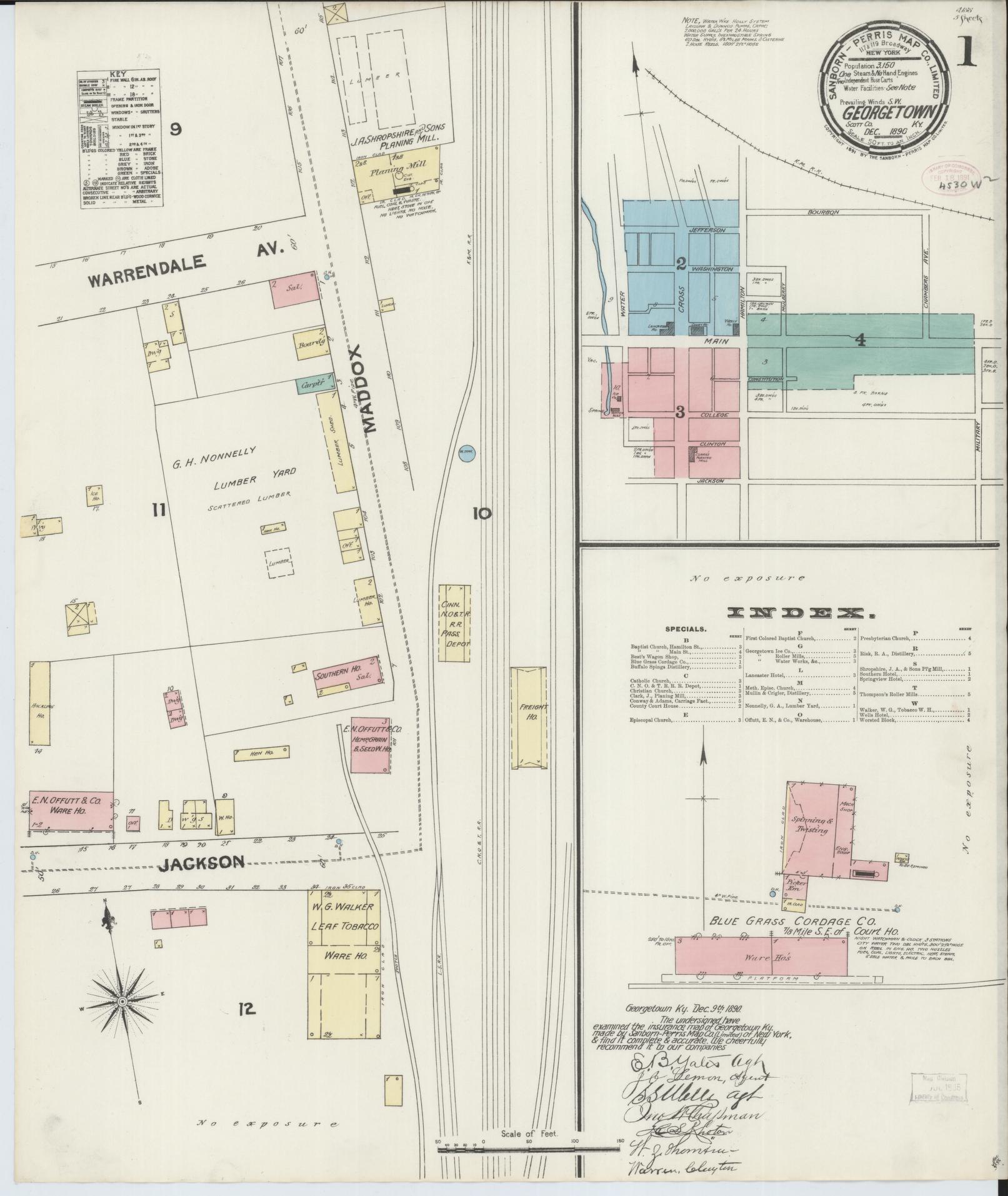 Sanborn Fire Insurance Map from Georgetown, Scott County, Kentucky (1890), Sheet #0001 - Historic Sanborn Fire Insurance Map Print, vintage old map wall art, antique decor, genealogy gift, Kentucky Kentucky map