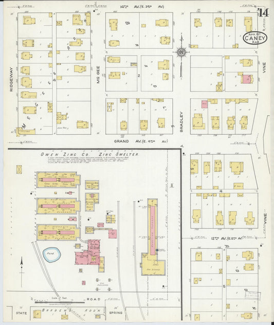 Sanborn Fire Insurance Map from Caney, Montgomery County, Kansas (1917), Sheet #0014 - Historic Sanborn Fire Insurance Map Print, vintage old map wall art, antique decor, genealogy gift, Kansas Kansas map