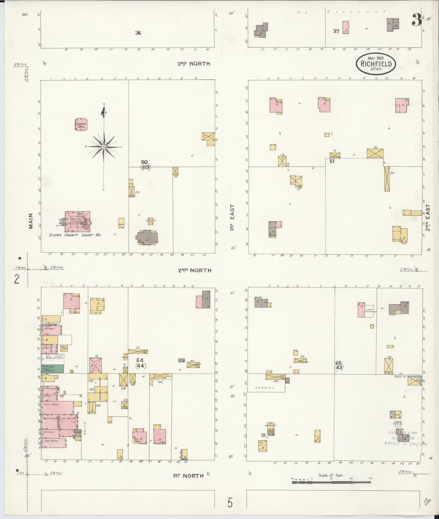 Sanborn Fire Insurance Map from Richfield, Sevier County, Utah (1908), Sheet #0003 - Complete Map Set gallery image, historic Sanborn map, vintage wall art, Utah Utah