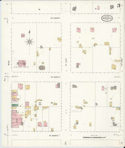 Sanborn Fire Insurance Map from Richfield, Sevier County, Utah (1908), Sheet #0003 - Complete Map Set gallery image, historic Sanborn map, vintage wall art, Utah Utah