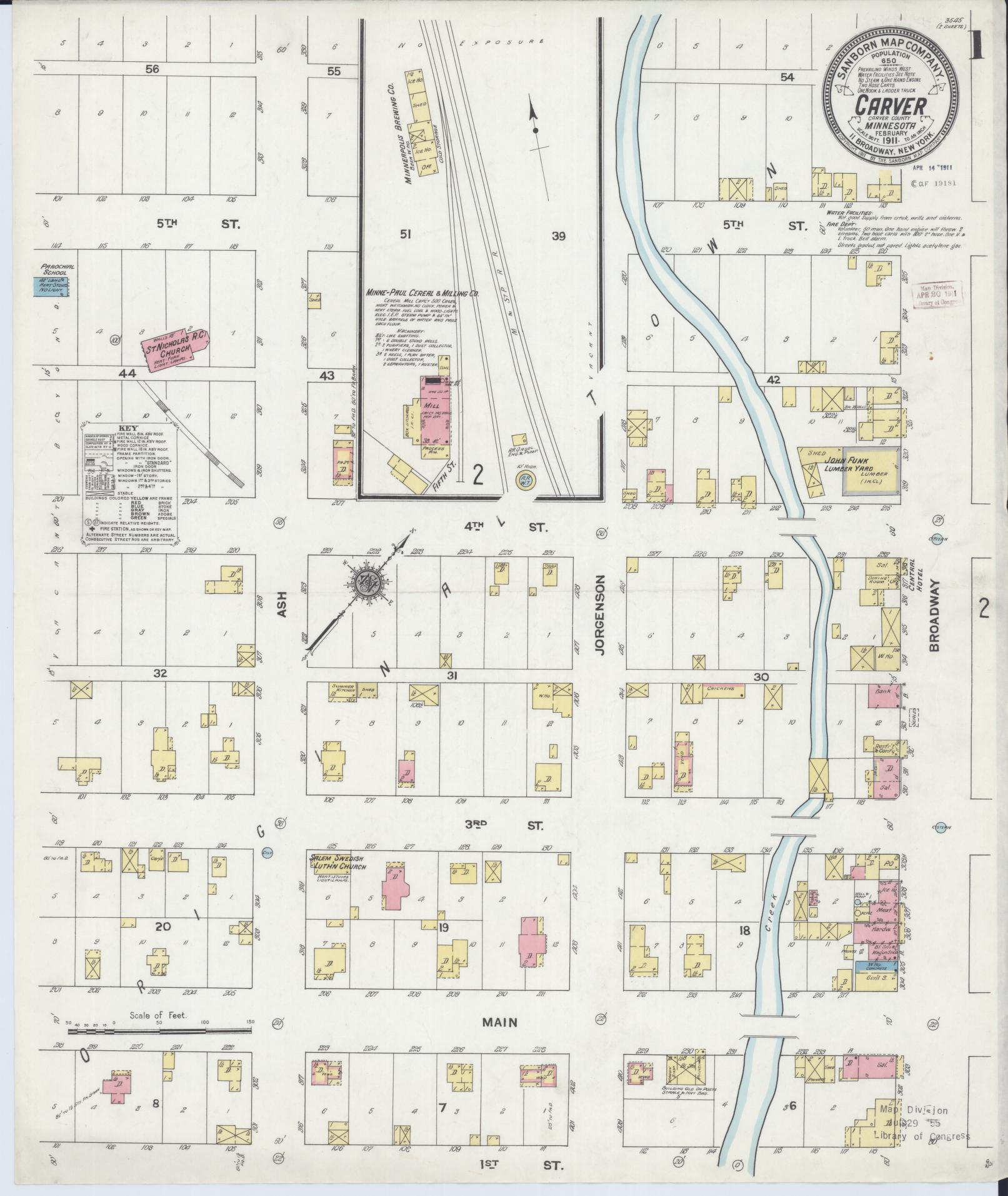 Sanborn Fire Insurance Map from Carver, Carver County, Minnesota (1911), Sheet #0001 - Historic Sanborn Fire Insurance Map Print, vintage old map wall art, antique decor, genealogy gift, Minnesota Minnesota map