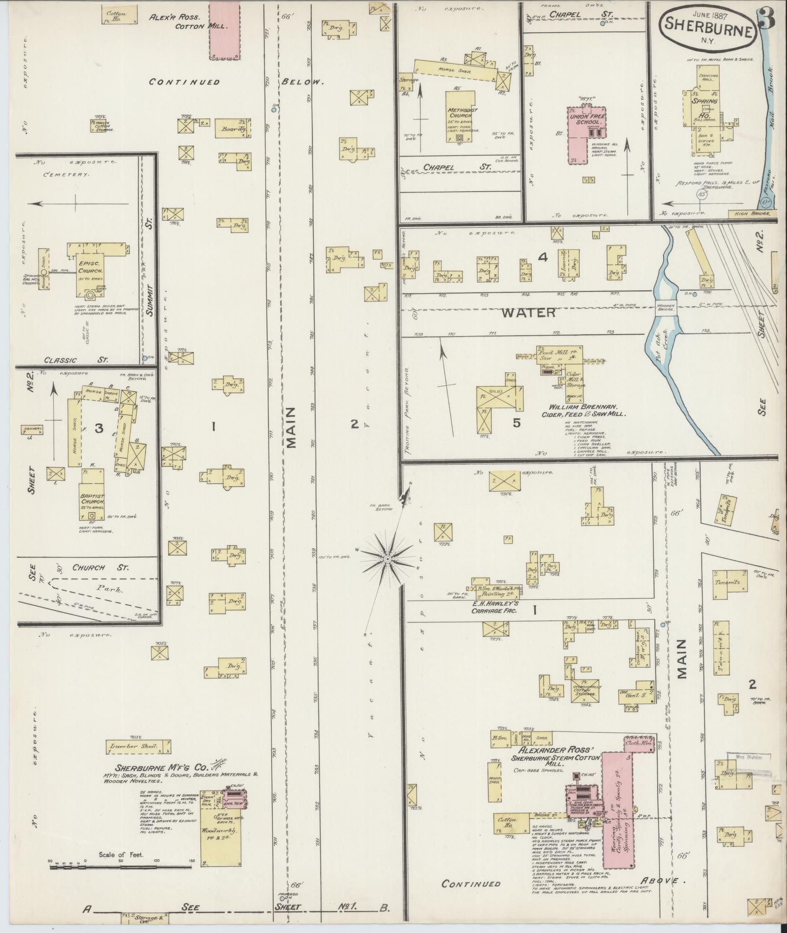 Sanborn Fire Insurance Map from Sherburne, Chenango County, New York (1887), Sheet #0003 - Historic Sanborn Fire Insurance Map Print, vintage old map wall art, antique decor, genealogy gift, New York New York map