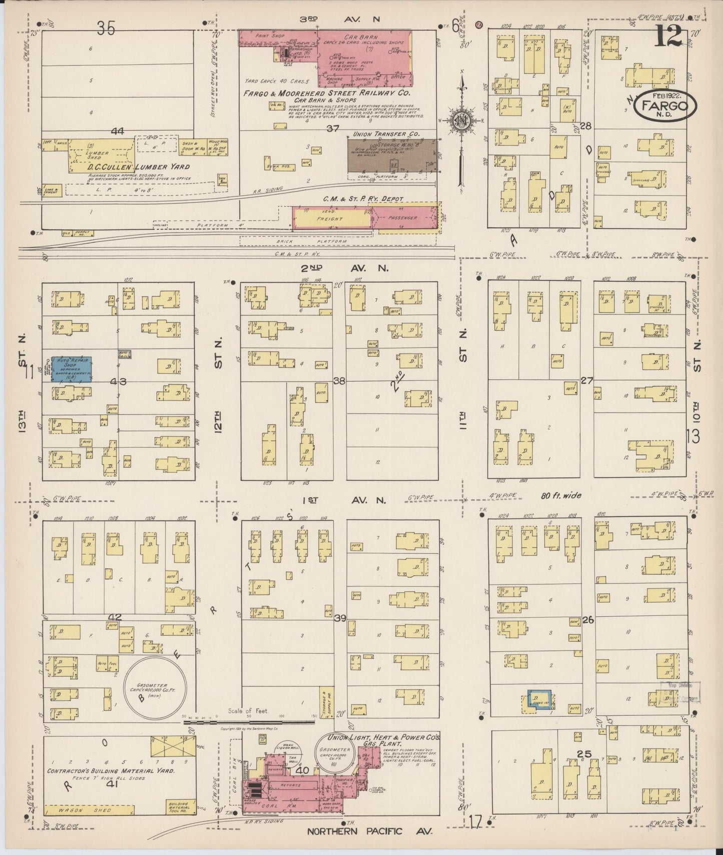 Sanborn Fire Insurance Map from Fargo, Cass County, North Dakota (1922), Sheet #0012 - Complete Map Set gallery image, historic Sanborn map, vintage wall art, North Dakota North Dakota