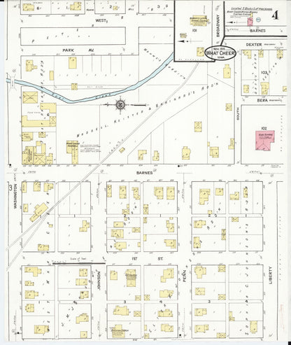 Sanborn Fire Insurance Map from What Cheer, Keokuk County, Iowa (1916), Sheet #0004 - Historic Sanborn Fire Insurance Map Print, vintage old map wall art