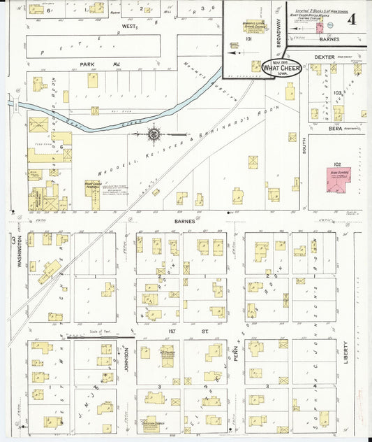 Sanborn Fire Insurance Map from What Cheer, Keokuk County, Iowa (1916), Sheet #0004 - Historic Sanborn Fire Insurance Map Print, vintage old map wall art