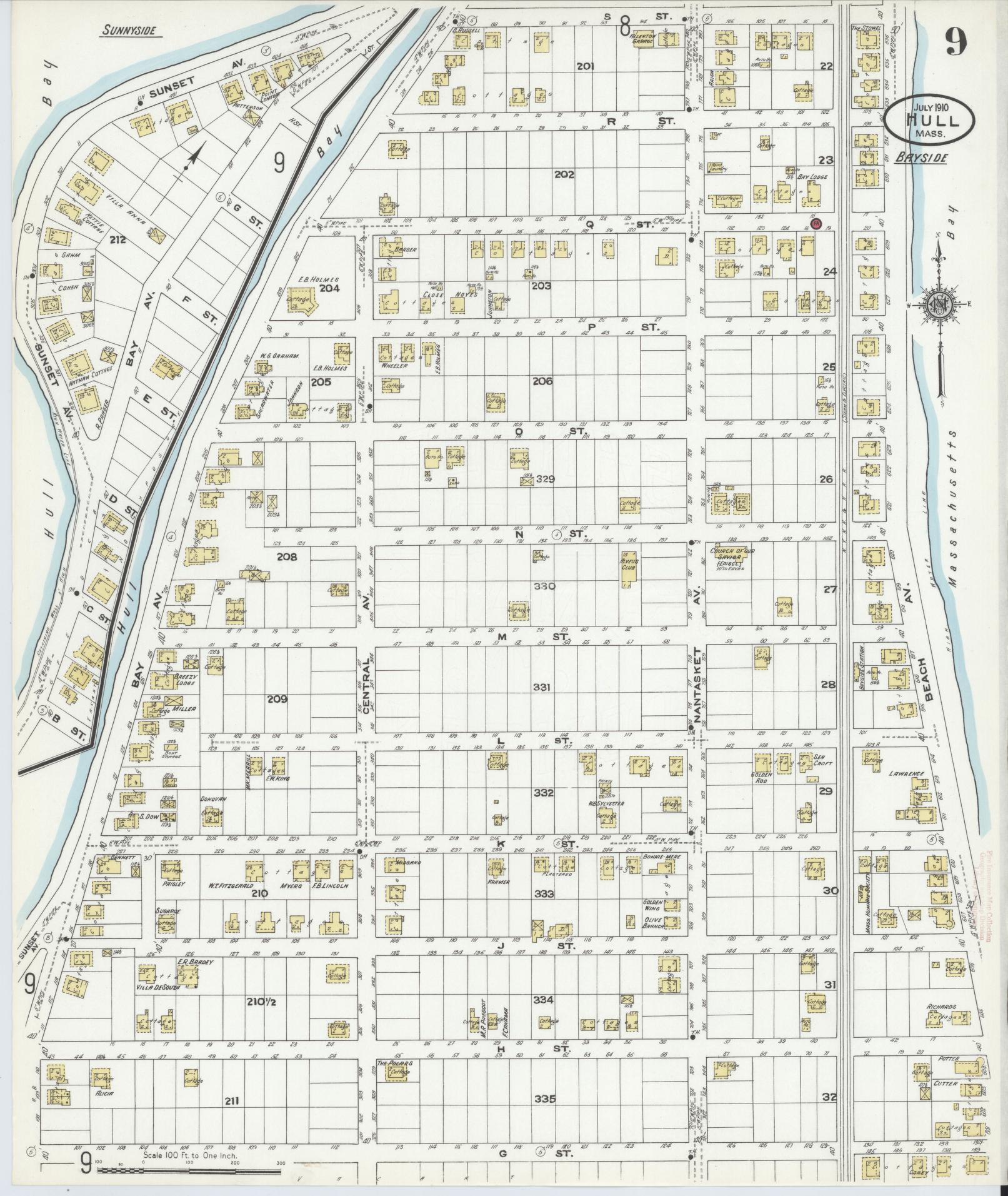 Sanborn Fire Insurance Map from Hull, Plymouth County, Massachusetts (1910), Sheet #0009 - Historic Sanborn Fire Insurance Map Print, vintage old map wall art, antique decor, genealogy gift, Massachusetts Massachusetts map