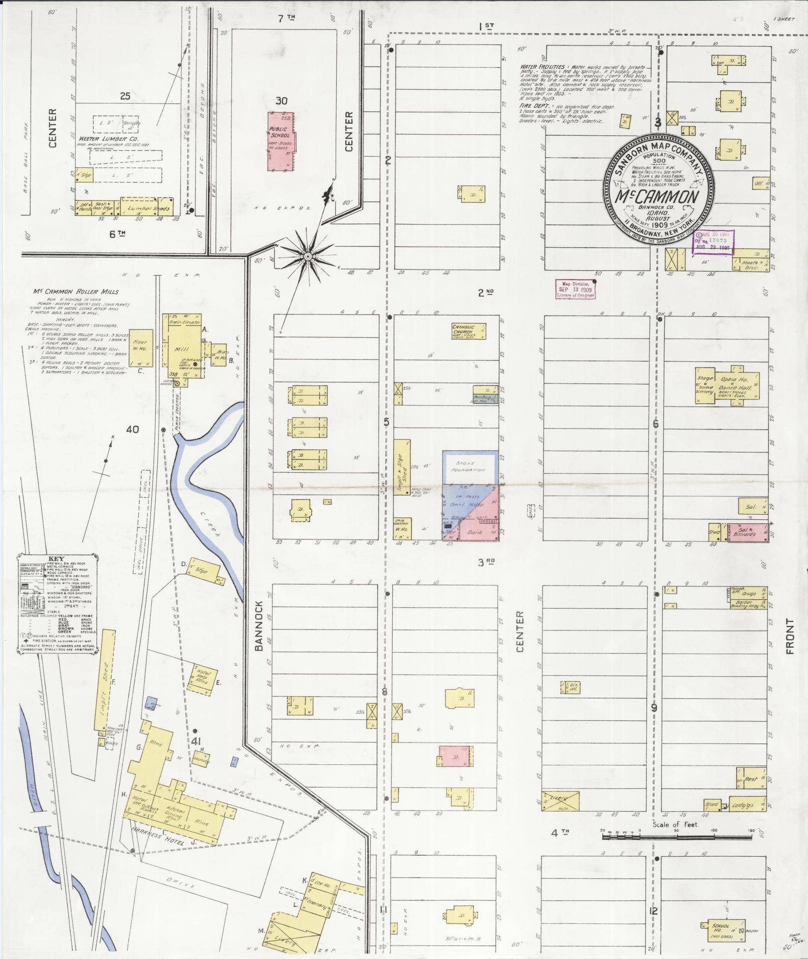 Sanborn Fire Insurance Map from McCammon, Bannock County, Idaho (1909), Sheet #0001 - Historic Sanborn Fire Insurance Map Print, vintage old map wall art, antique decor, genealogy gift, Idaho Idaho map