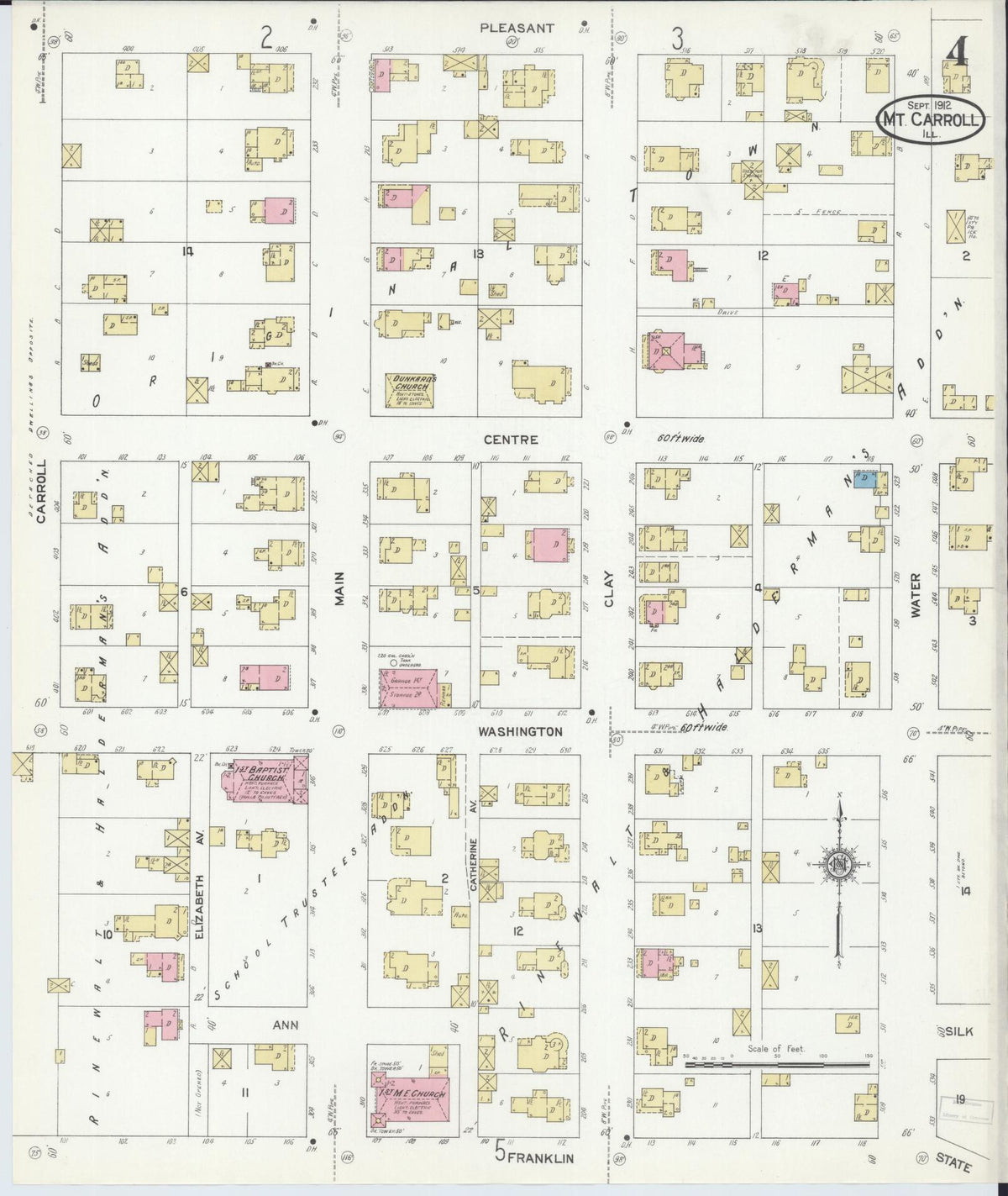 Sanborn Fire Insurance Map from Mount Carroll, Carroll County, Illinois (1912), Sheet #0004 - Historic Sanborn Fire Insurance Map Print, vintage old map wall art, antique decor, genealogy gift, Illinois Illinois map