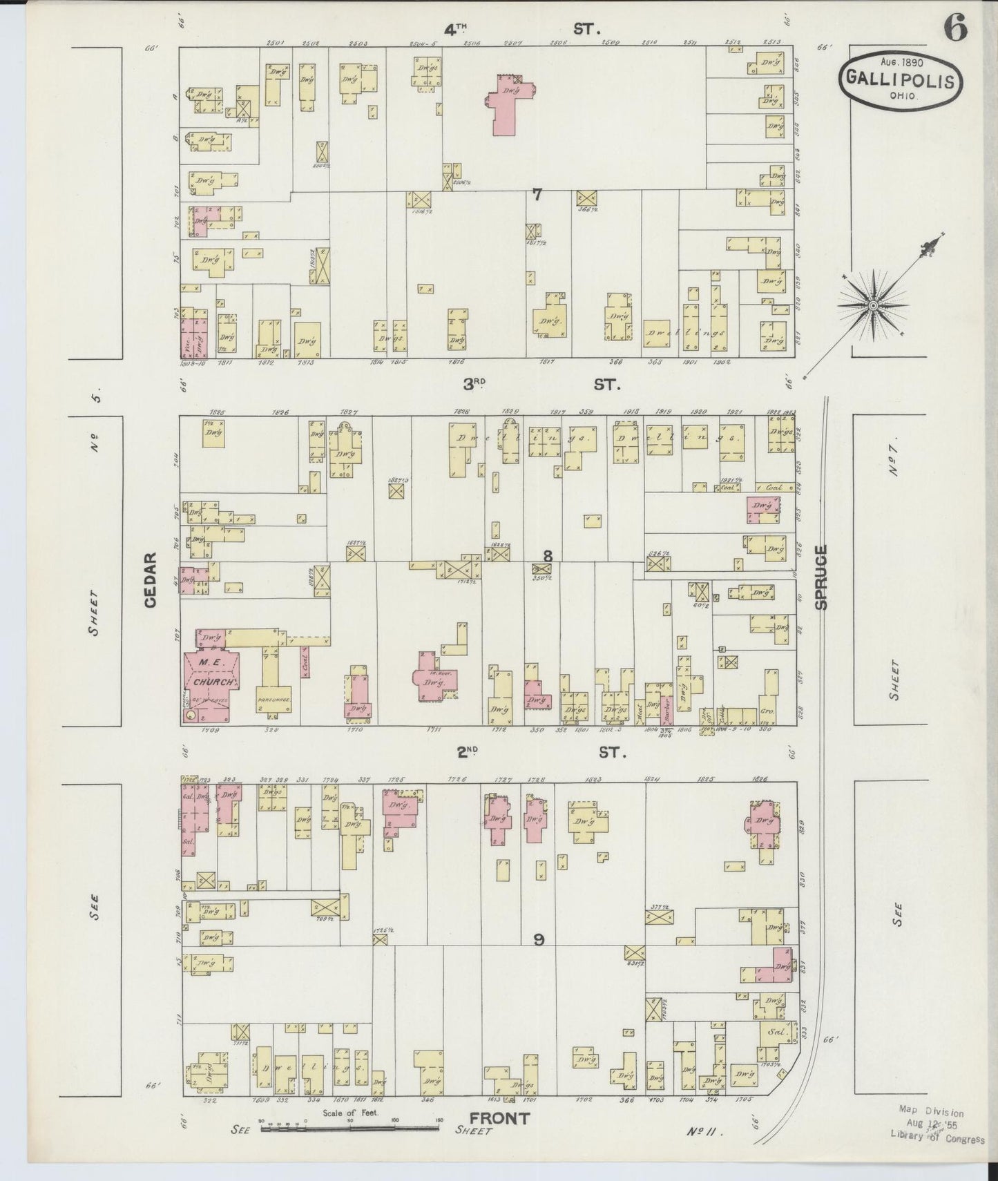 Sanborn Fire Insurance Map from Gallipolis, Gallia County, Ohio (1890), Sheet #0006 - Complete Map Set gallery image, historic Sanborn map, vintage wall art, Ohio Ohio