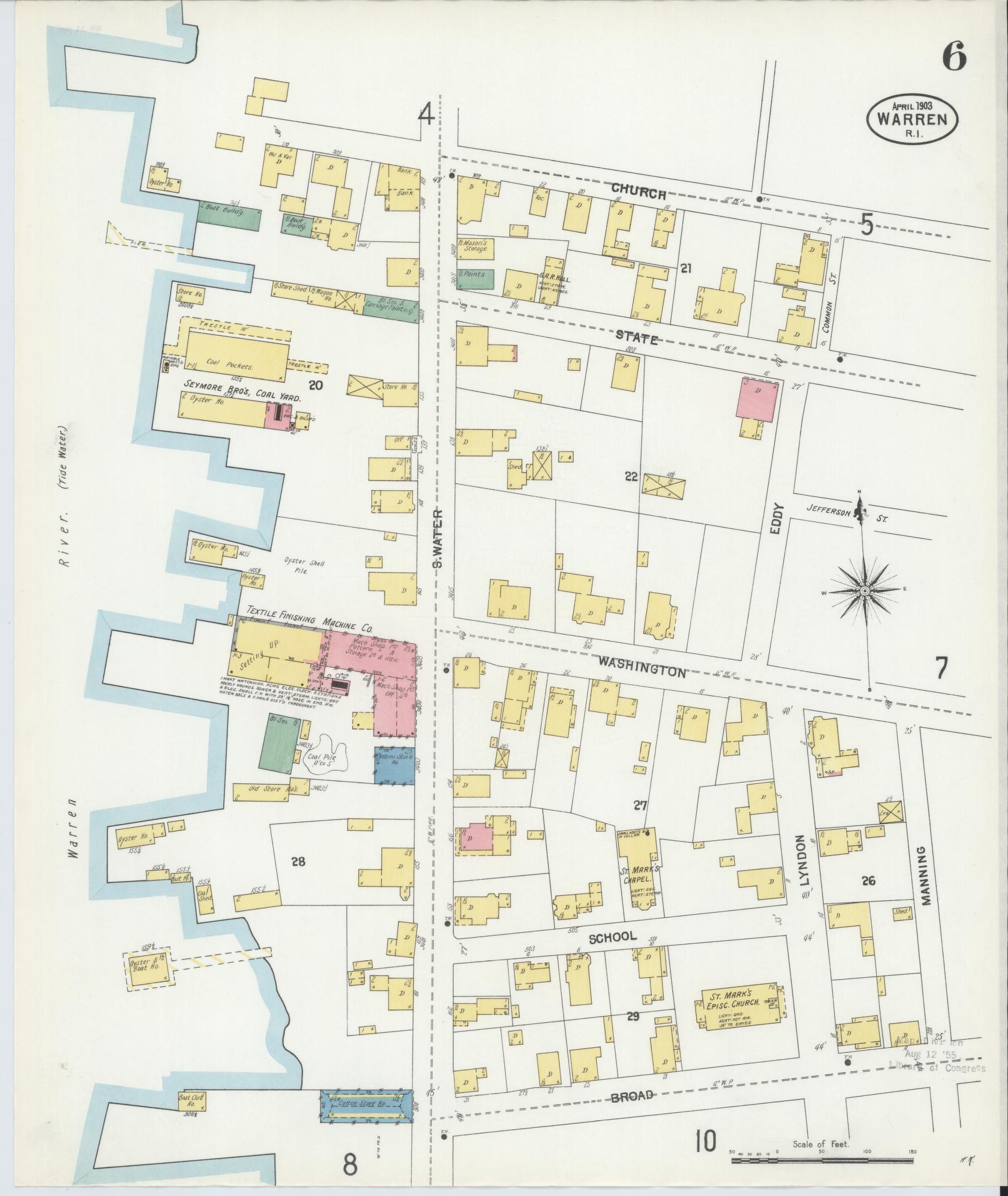 Sanborn Fire Insurance Map from Warren, Bristol County, Rhode Island (1903), Sheet #0006 - Complete Map Set gallery image, historic Sanborn map, vintage wall art, Rhode Island Rhode Island