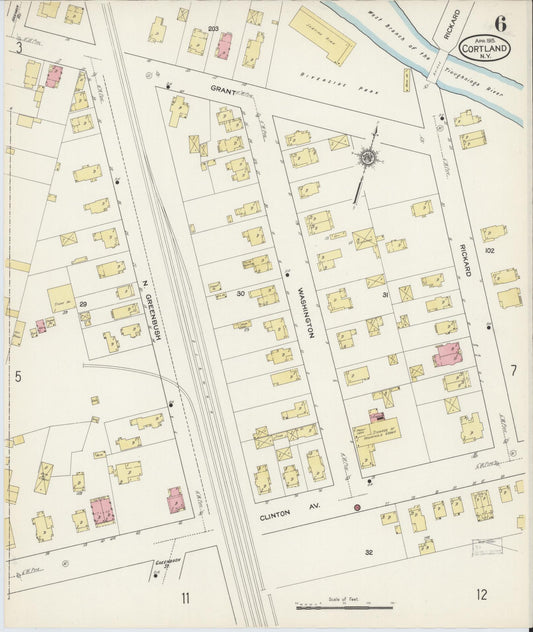 Sanborn Fire Insurance Map from Cortland, Cortland County, New York (1915), Sheet #0006 - Historic Sanborn Fire Insurance Map Print, vintage old map wall art, antique decor, genealogy gift, New York New York map