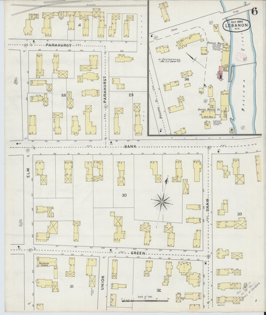 Sanborn Fire Insurance Map from Lebanon, Grafton County, New Hampshire (1894), Sheet #0006 - Historic Sanborn Fire Insurance Map Print, vintage old map wall art, antique decor, genealogy gift, New Hampshire New Hampshire map