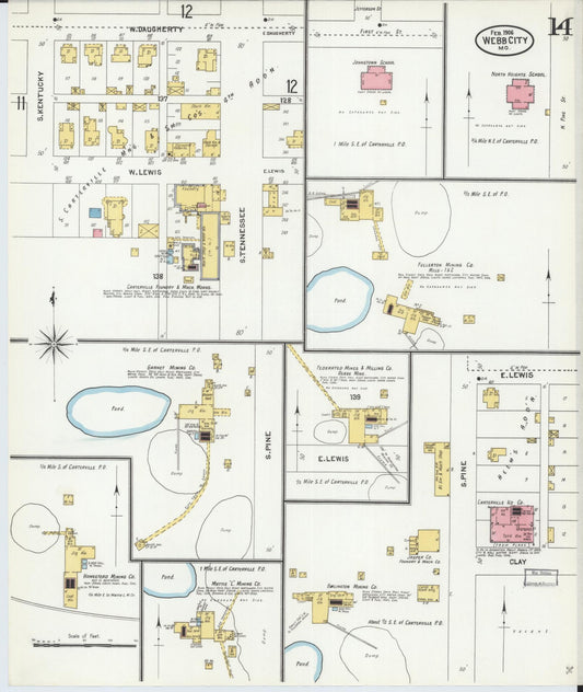 Sanborn Fire Insurance Map from Webb City, Jasper County, Missouri (1906), Sheet #0014 - Historic Sanborn Fire Insurance Map Print, vintage old map wall art, antique decor, genealogy gift, Missouri Missouri map