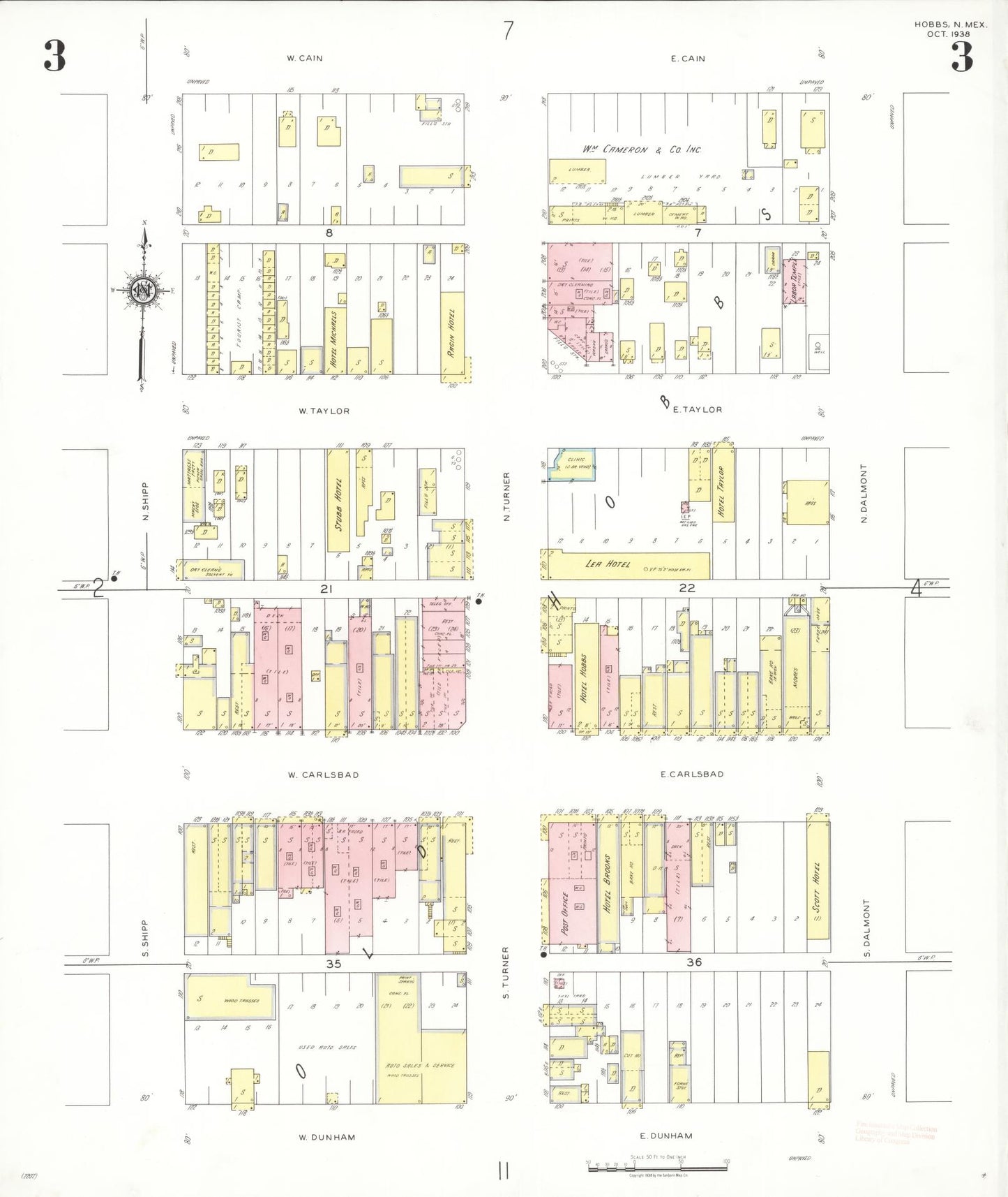 Sanborn Fire Insurance Map from Hobbs, Lea County, New Mexico (1938), Sheet #0003 - Complete Map Set gallery image, historic Sanborn map, vintage wall art, New Mexico New Mexico