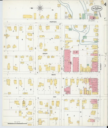 Sanborn Fire Insurance Map from Buchanan, Berrien County, Michigan (1900), Sheet #0004 - Complete Map Set gallery image, historic Sanborn map, vintage wall art, Michigan Michigan