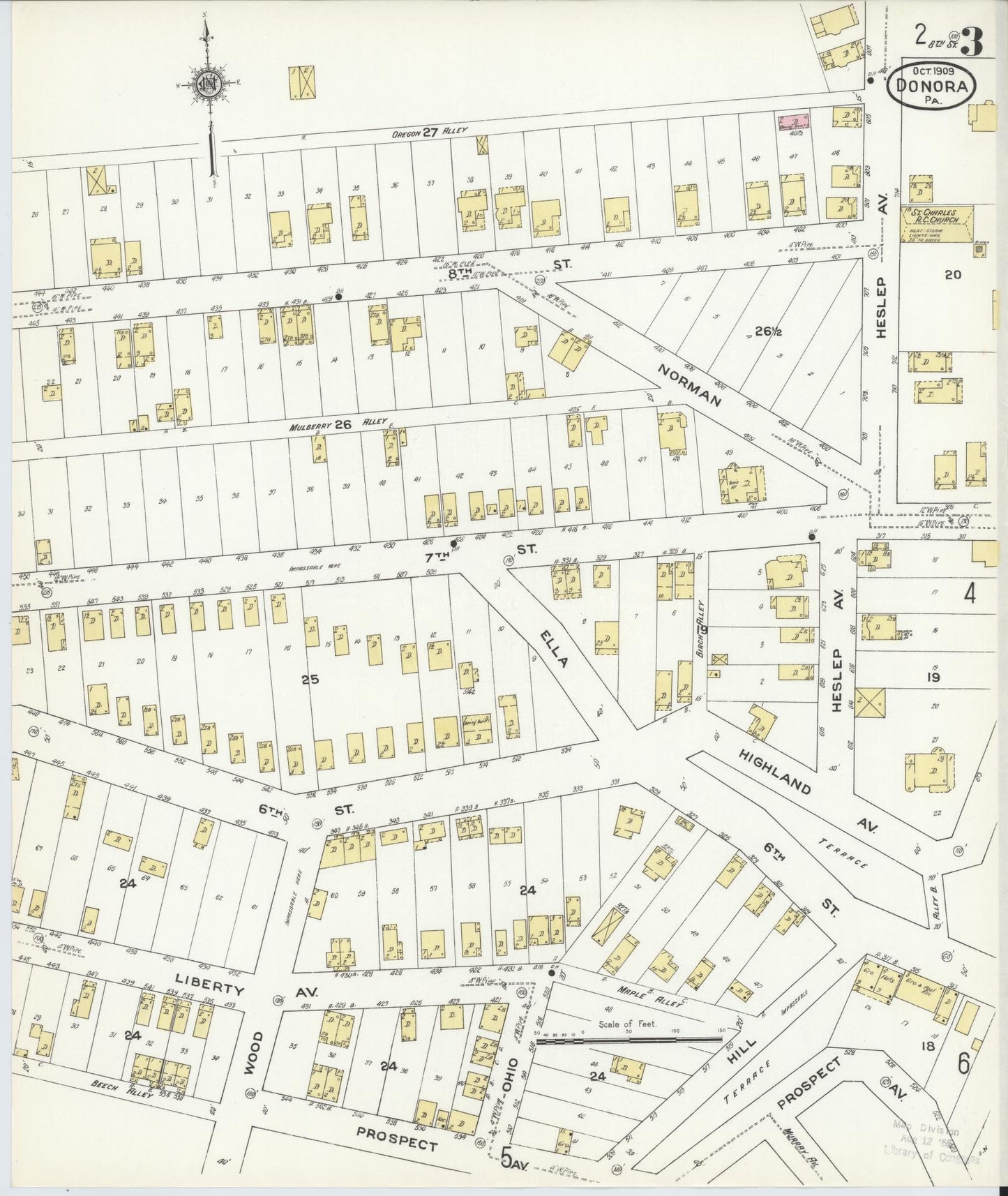 Sanborn Fire Insurance Map from Donora, Washington County, Pennsylvania (1909), Sheet #0003 - Historic Sanborn Fire Insurance Map Print, vintage old map wall art, antique decor, genealogy gift, Pennsylvania Pennsylvania map
