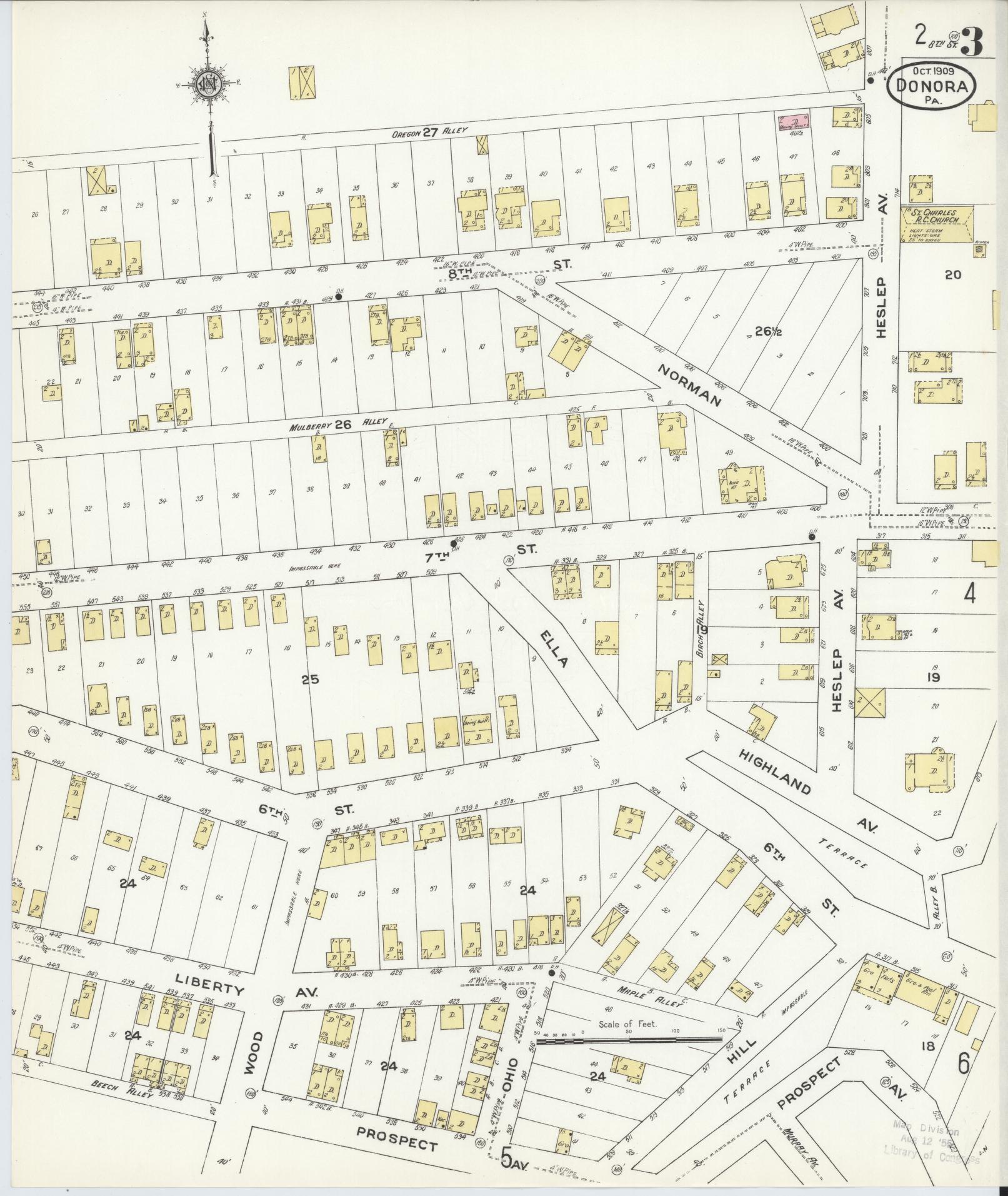 Sanborn Fire Insurance Map from Donora, Washington County, Pennsylvania (1909), Sheet #0003 - Historic Sanborn Fire Insurance Map Print, vintage old map wall art, antique decor, genealogy gift, Pennsylvania Pennsylvania map