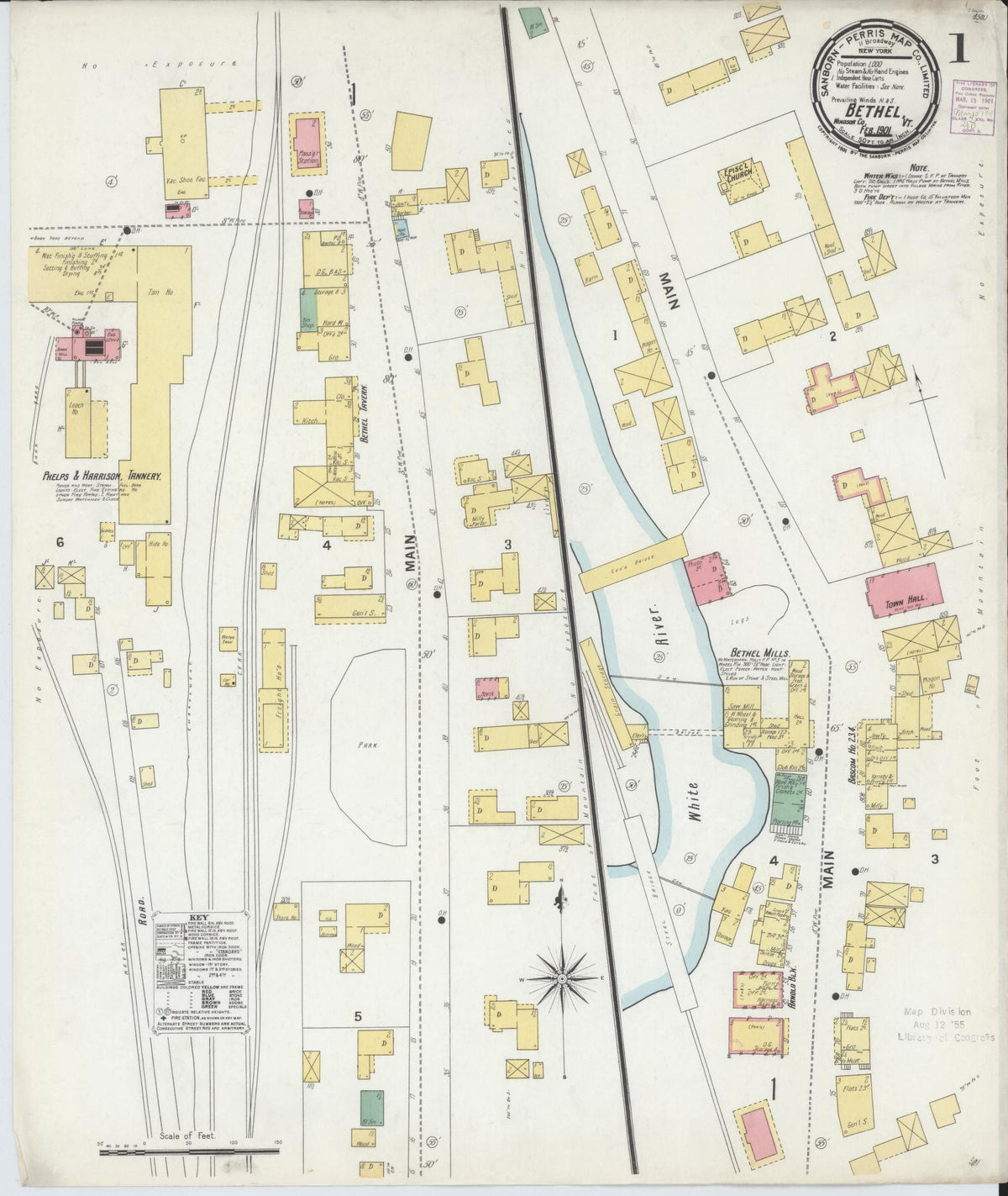 Sanborn Fire Insurance Map from Bethel, Windsor County, Vermont (1901), Sheet #0001 - Complete Map Set gallery image, historic Sanborn map, vintage wall art, Vermont Vermont