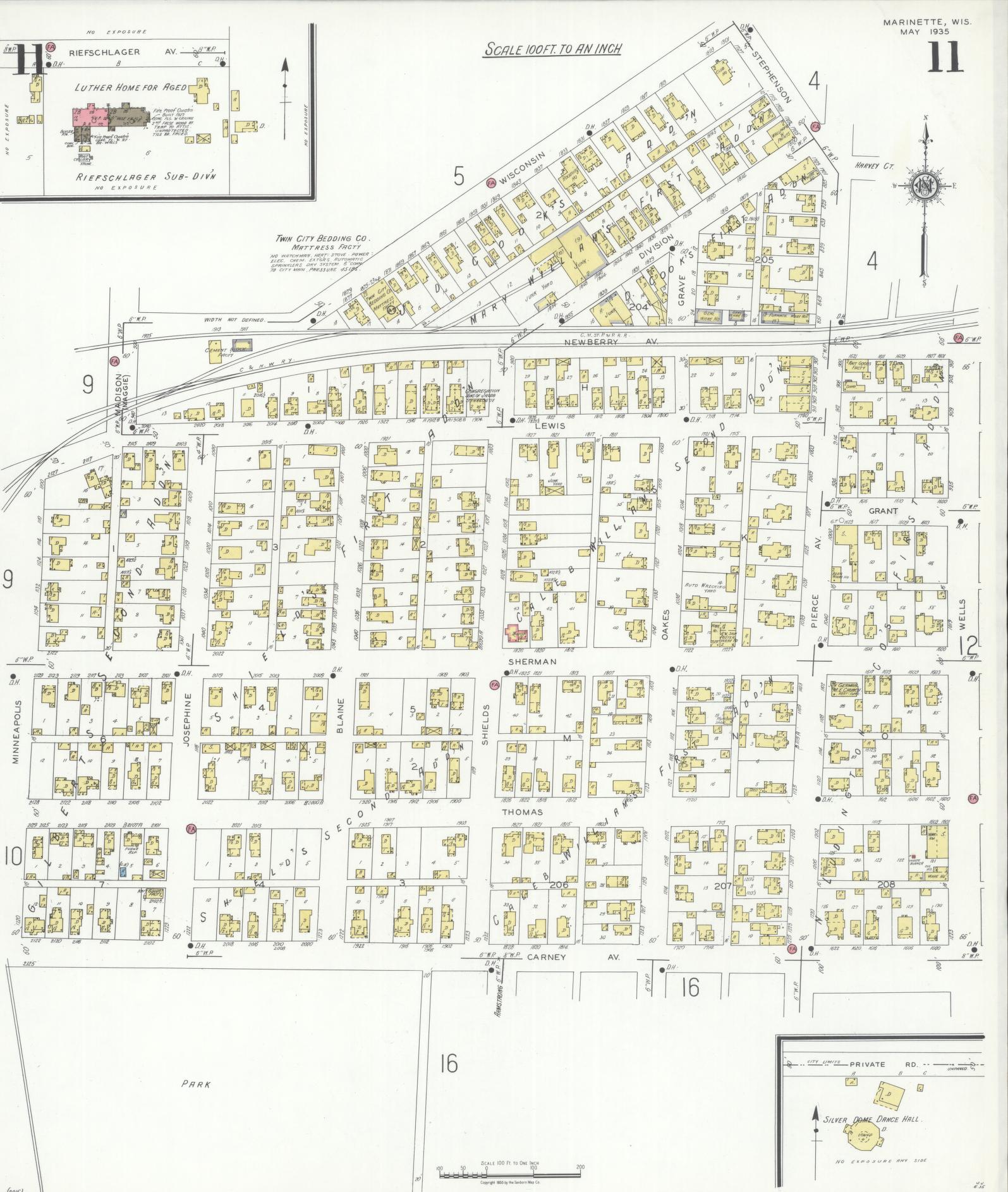 Sanborn Fire Insurance Map from Marinette, Marinette County, Wisconsin (1935), Sheet #0011 - Historic Sanborn Fire Insurance Map Print, vintage old map wall art, antique decor, genealogy gift, Wisconsin Wisconsin map