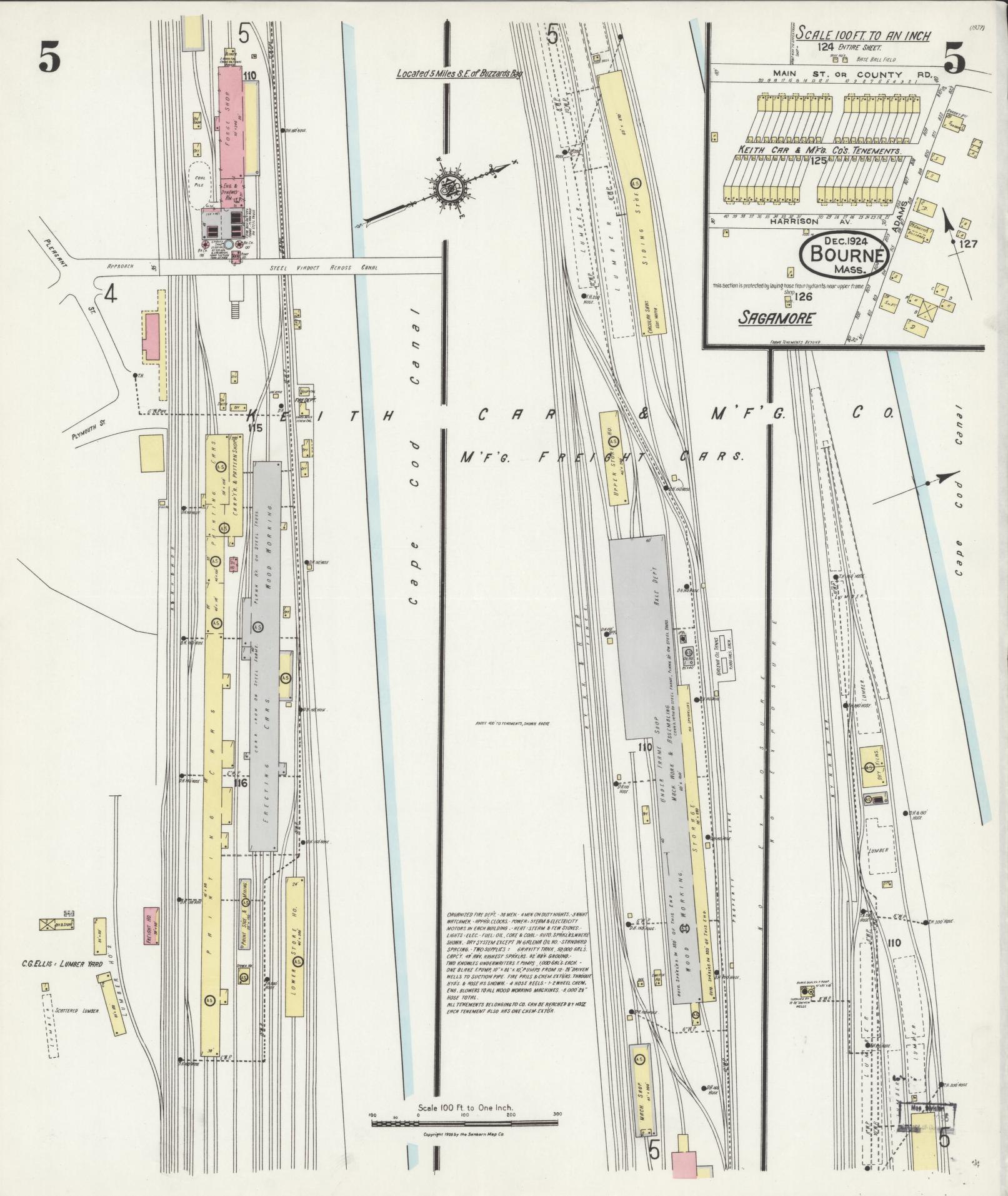 Sanborn Fire Insurance Map from Bourne, Barnstable County, Massachusetts (1924), Sheet #0005 - Complete Map Set gallery image, historic Sanborn map, vintage wall art, Massachusetts Massachusetts