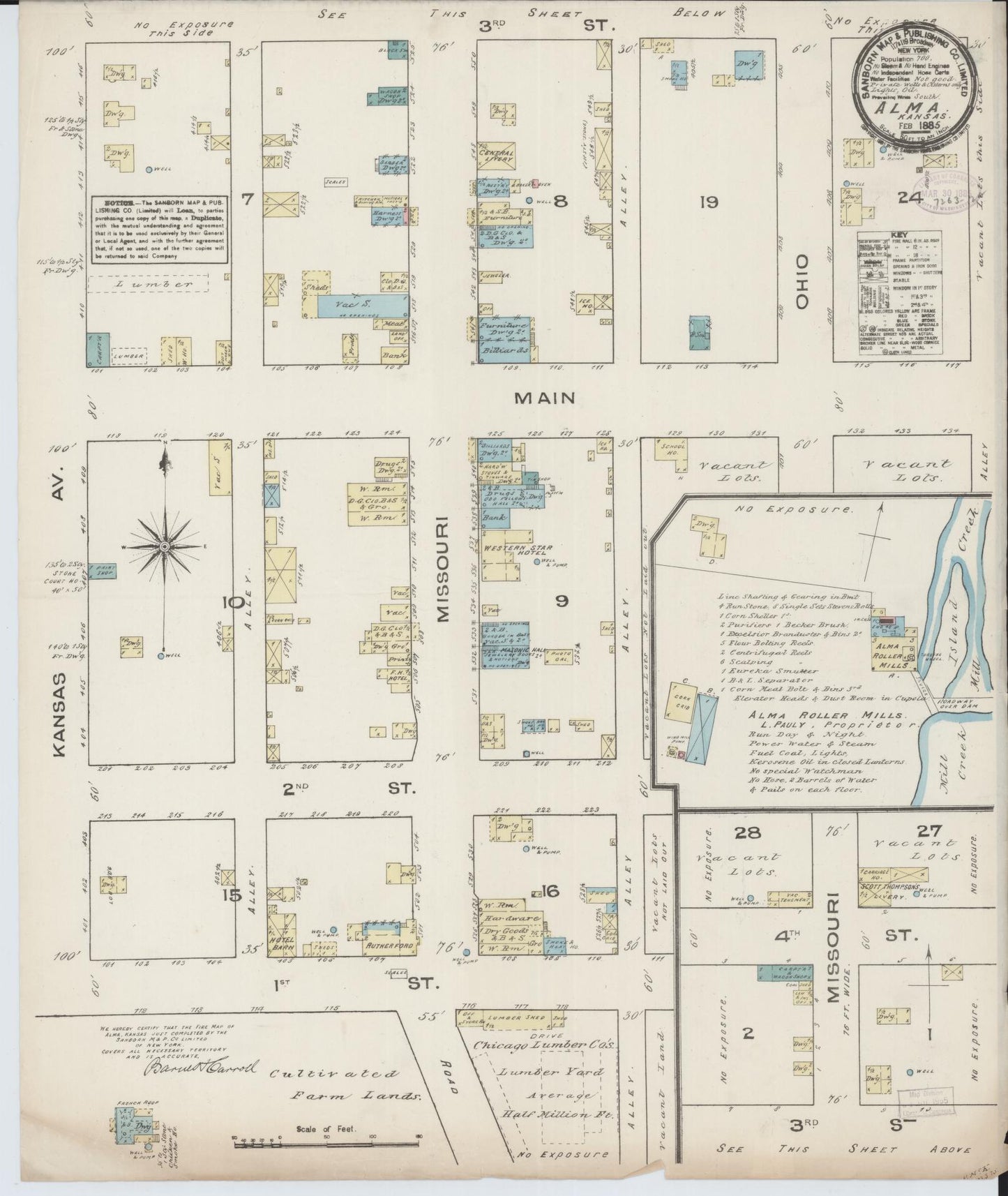 Sanborn Fire Insurance Map from Alma, Wabaunsee County, Kansas (1885), Sheet #0001 - Historic Sanborn Fire Insurance Map Print, vintage old map wall art, antique decor, genealogy gift, Kansas Kansas map