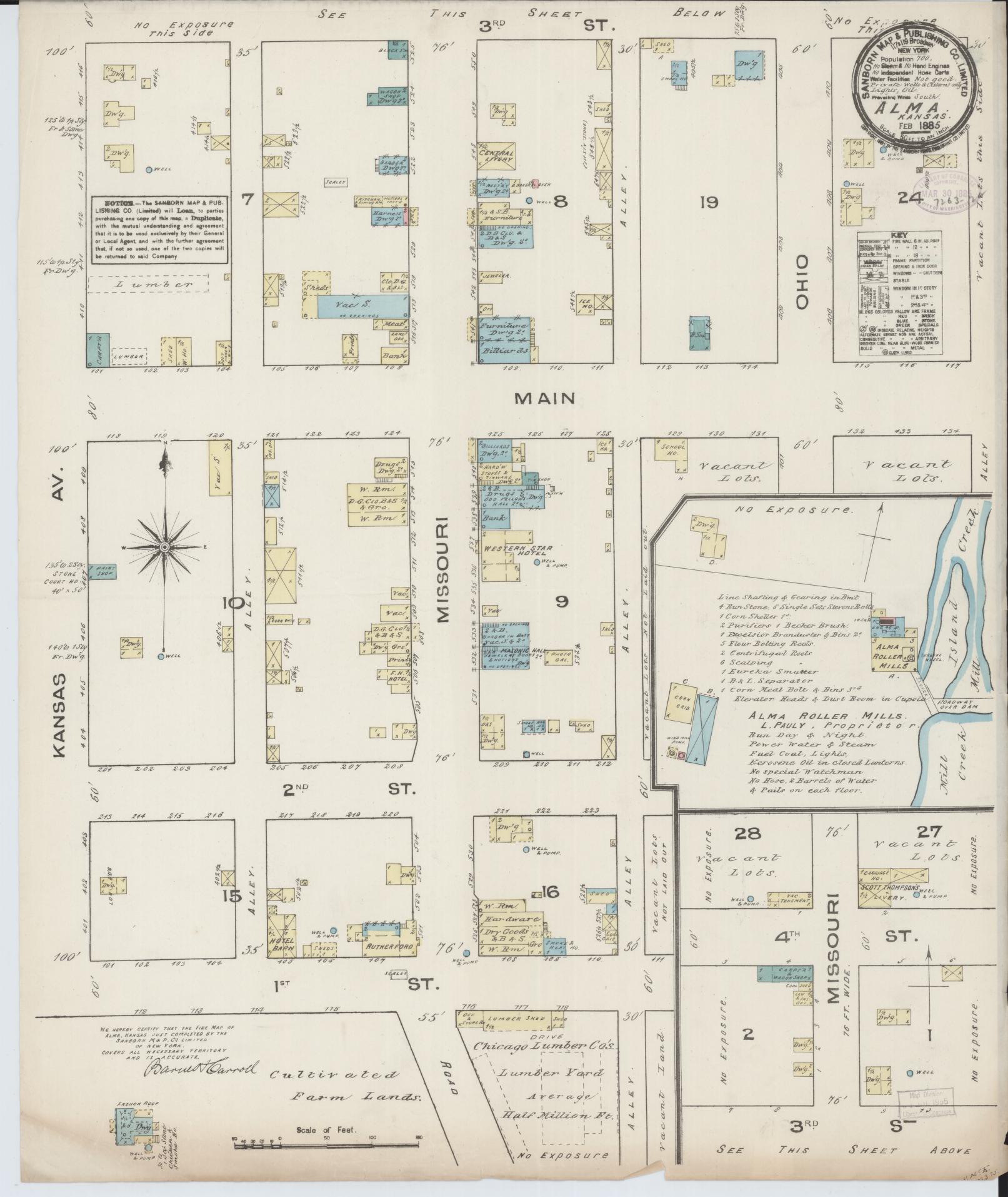 Sanborn Fire Insurance Map from Alma, Wabaunsee County, Kansas (1885), Sheet #0001 - Historic Sanborn Fire Insurance Map Print, vintage old map wall art, antique decor, genealogy gift, Kansas Kansas map