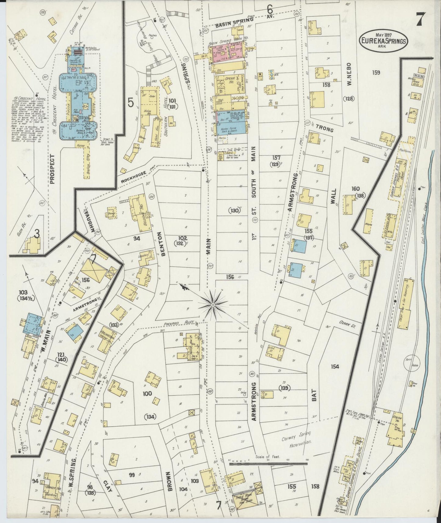 Sanborn Fire Insurance Map from Eureka Springs, Carroll County, Arkansas (1897), Sheet #0007 - Complete Map Set gallery image, historic Sanborn map, vintage wall art, Arkansas Arkansas
