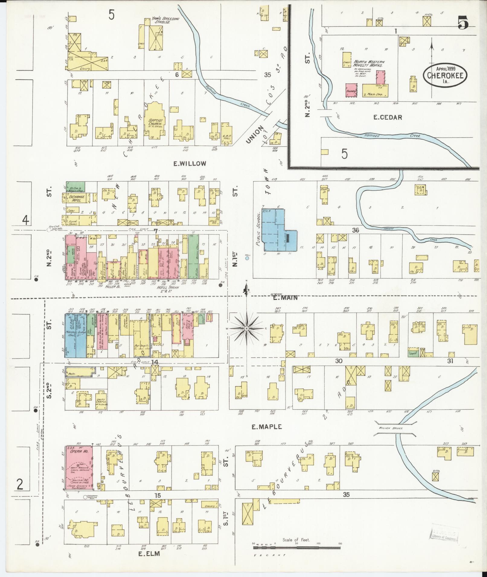 Sanborn Fire Insurance Map from Cherokee, Cherokee County, Iowa (1899), Sheet #0005 - Historic Sanborn Fire Insurance Map Print, vintage old map wall art