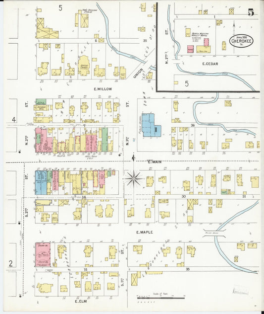 Sanborn Fire Insurance Map from Cherokee, Cherokee County, Iowa (1899), Sheet #0005 - Historic Sanborn Fire Insurance Map Print, vintage old map wall art