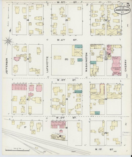 Sanborn Fire Insurance Map from Jamestown, Chautauqua County, New York (1891), Sheet #0005 - Historic Sanborn Fire Insurance Map Print, vintage old map wall art, antique decor, genealogy gift, New York New York map